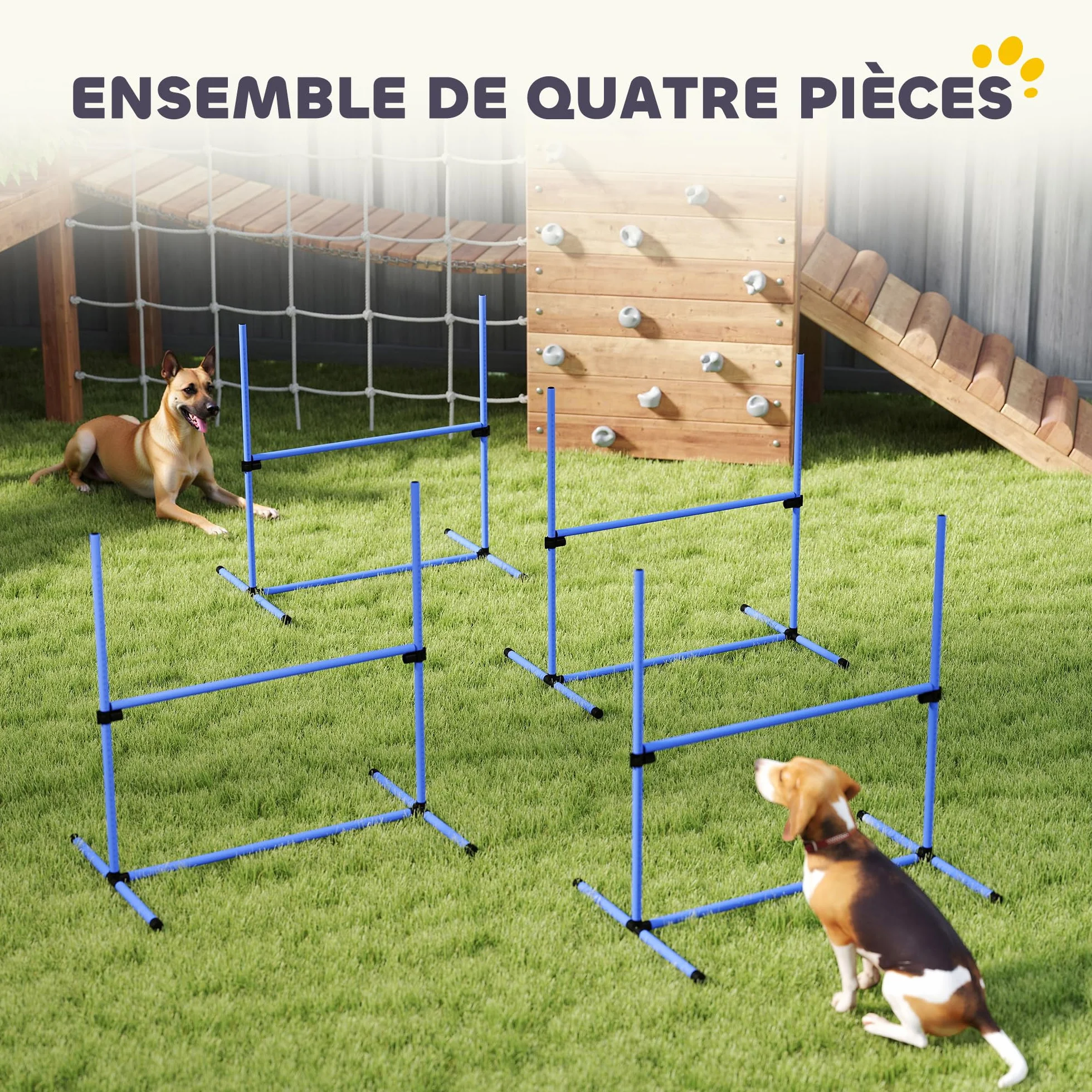 PawHut Zestaw Agility dla psów Zwinność Psów Kurs Zwinność Pies Zestaw 4 przeszkód zawodowych Regulowana wysokość z systemem podparcia podłogi 99 l x 65 l x 94H cm Dostarczona torba transportowa