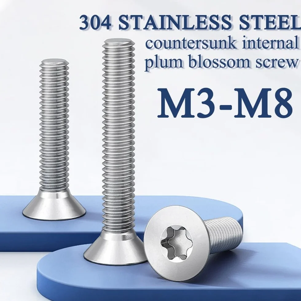 50 Sztuk Śrub Torx - M3 x 6mm Stal Nierdzewna 304 Płaskim Łbem Śruby Wpuszczane Z Pełnym Gwintem Srebrne