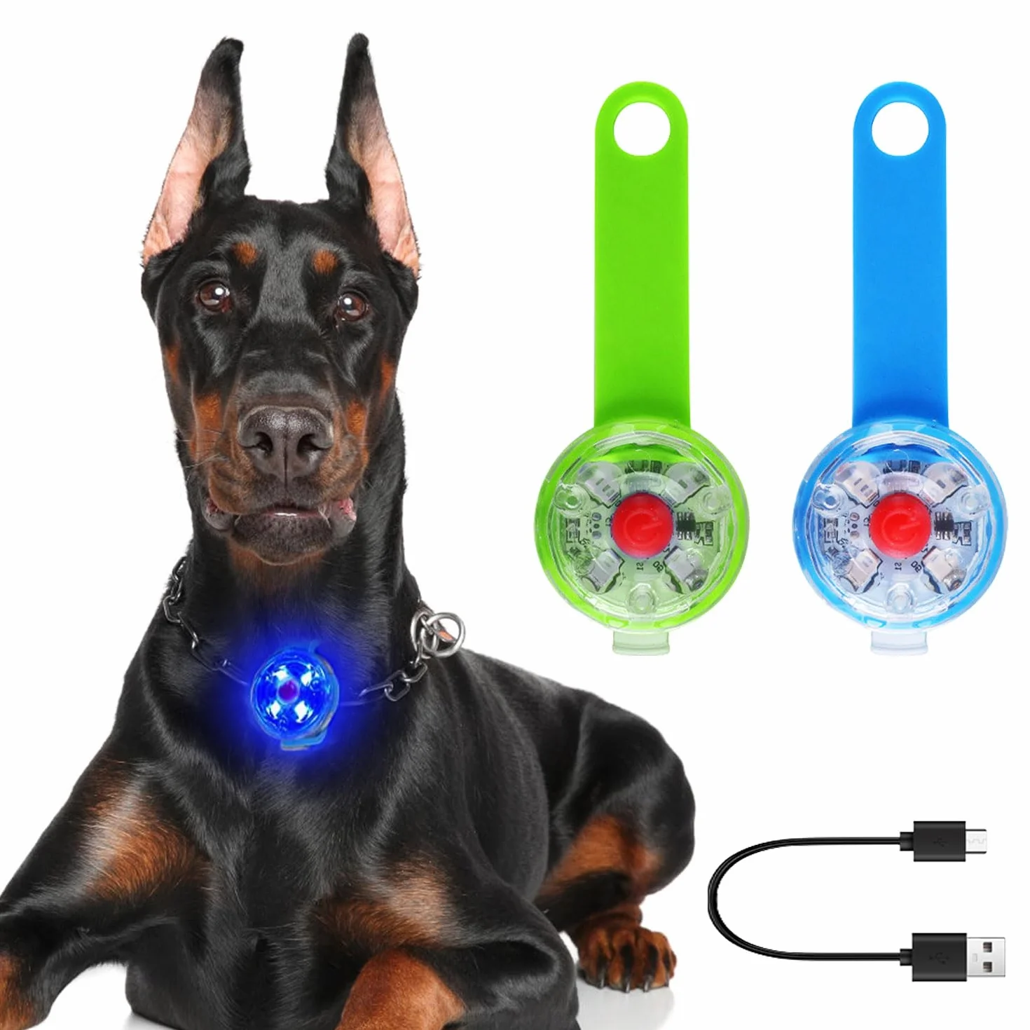2 szt. bezpiecznych świateł dla zwierząt domowych, ładowane przez USB, bezpieczne, migające światło LED dla psów, kotów, 3 tryby migania, wodoszczelne, bezpieczeństwo, dla zwierząt domowych