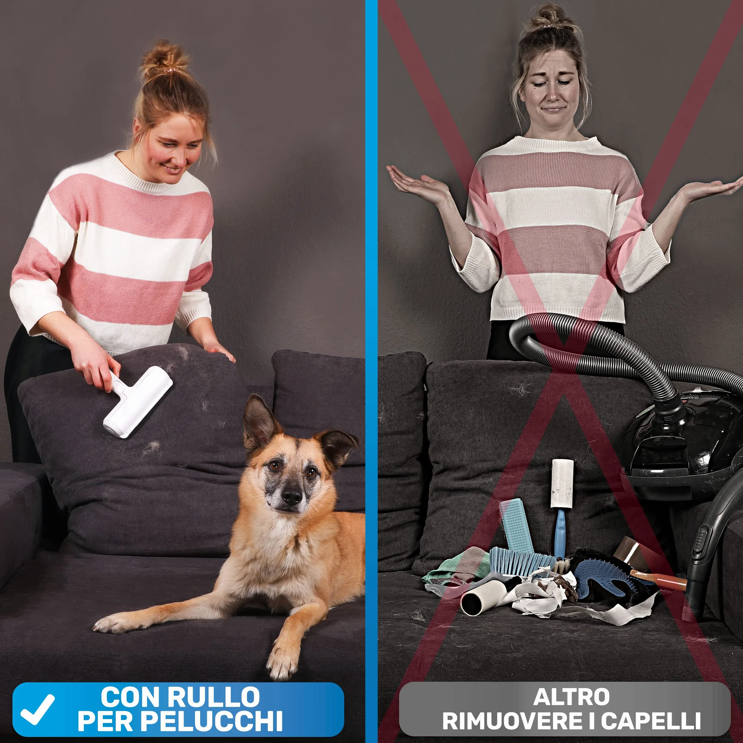 BluePet przyrząd do usuwania sierści zwierząt z mini szczotką i wałkiem zmywalnym