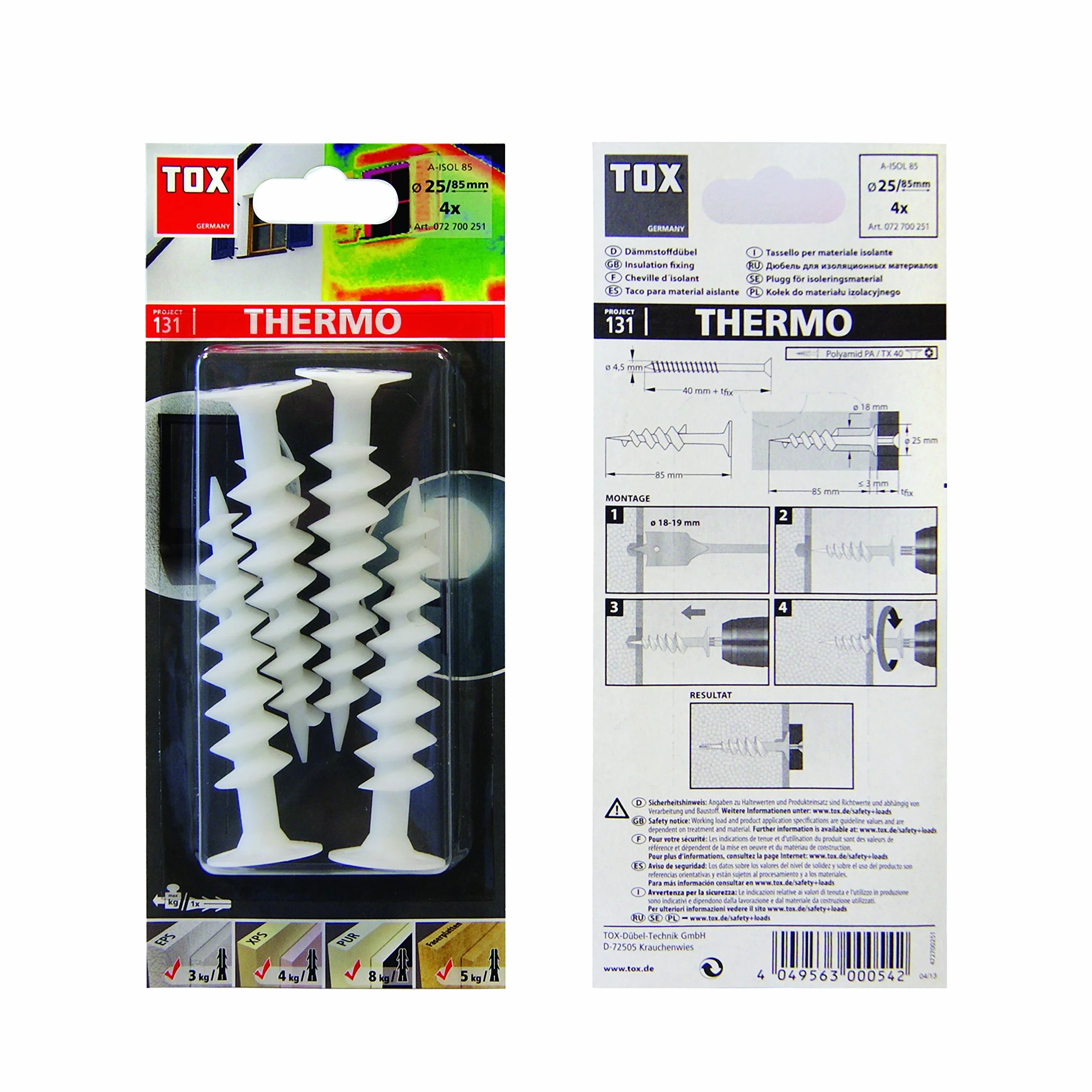 TOX Kołki do izolacji Thermo 85 mm, 4 sztuki, 072700251
