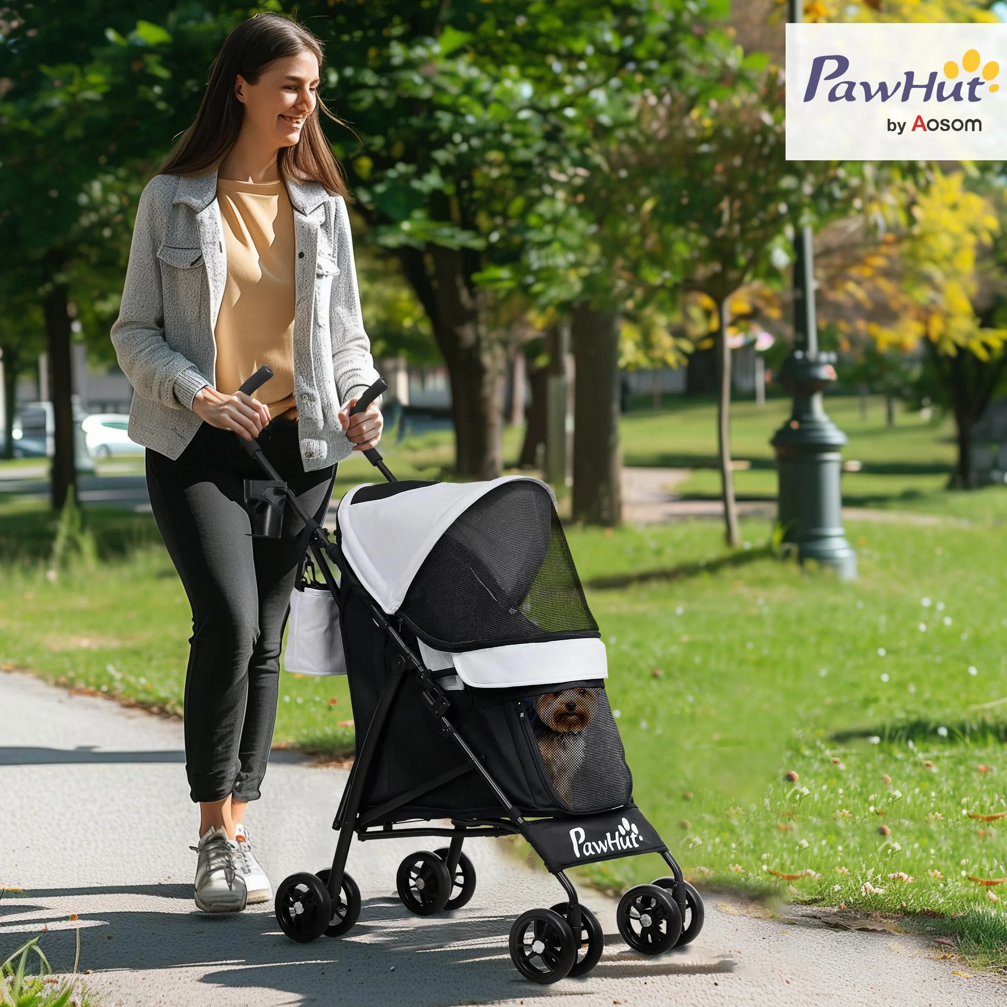 PawHut Wózek dla psa na 4 koła, składany, EVA, obciążenie 4 kg, jasnoszary