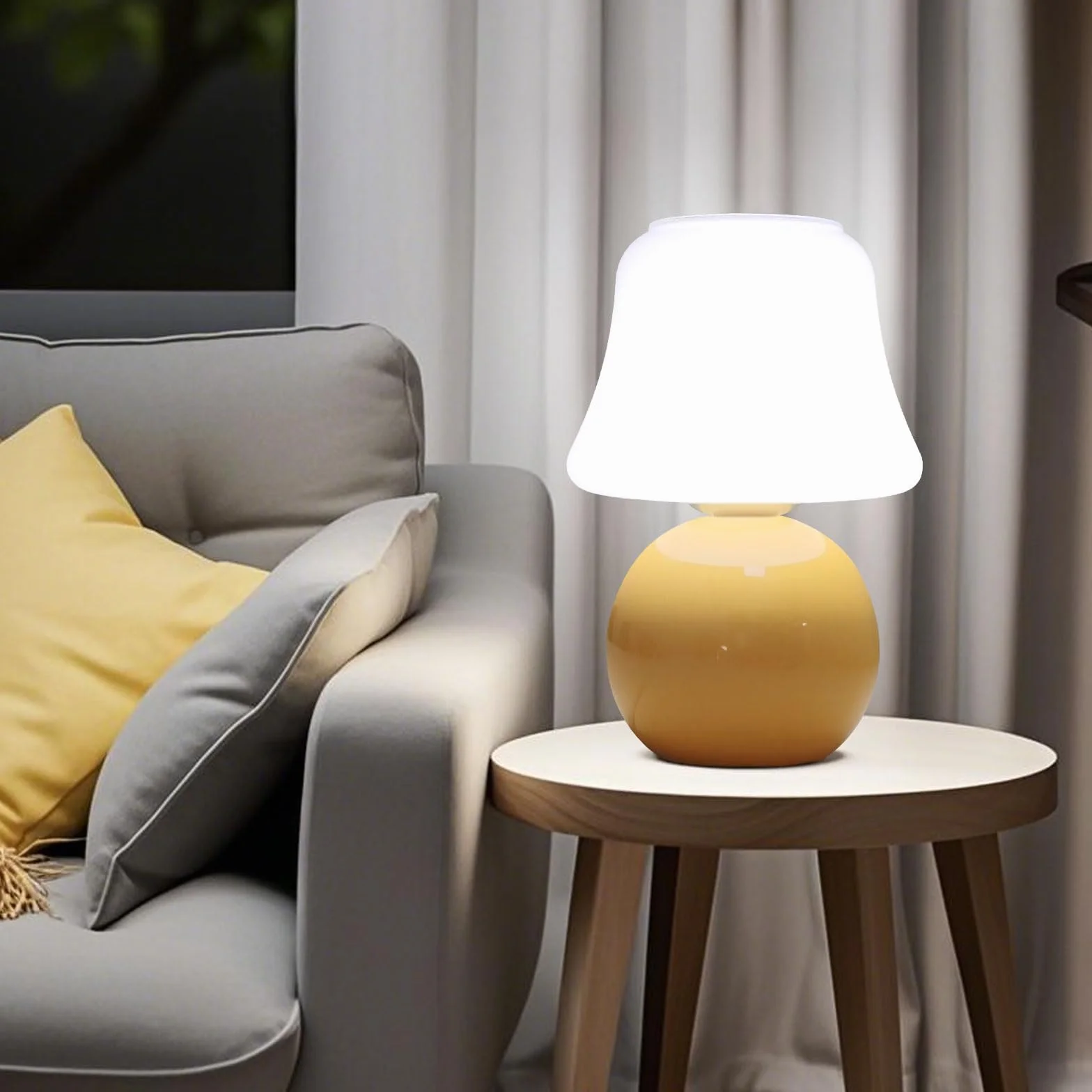 MLOQI Grzybowa lampa stołowa z 3 kolorami żarówki, urocza mała lampka, lampka nocna z ceramiczną podstawą (pomarańczowa)