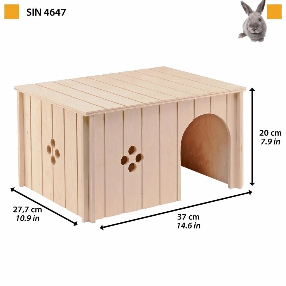 Ferplast SIN 4647 Domek dla Królików, Akcesoria do Klatek z Płaskim Dachem i Otworami Wentylacyjnymi, Zestaw Montażowy, 37 x 27,7 x wys. 20 cm