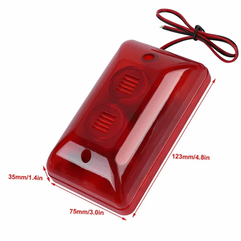 Syrena stroboskopowa 12V DC Mini przewodowa alarmowa 120dB czerwone światło