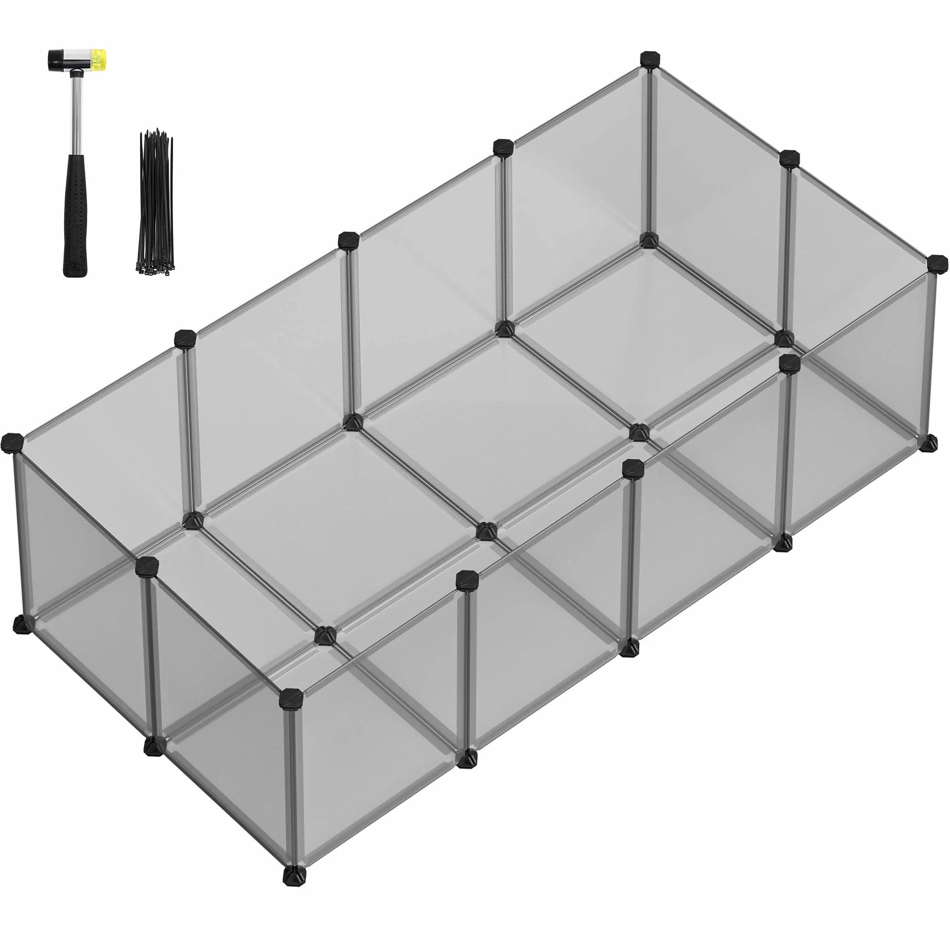 SONGMICS LPC002G01 wybieg z płytami podłogowymi, kojec, wybieg dla świnek morskich, z tworzywa sztucznego, wybieg dla chomików, królików, jeży, 143 x 73 x 46 cm, szary