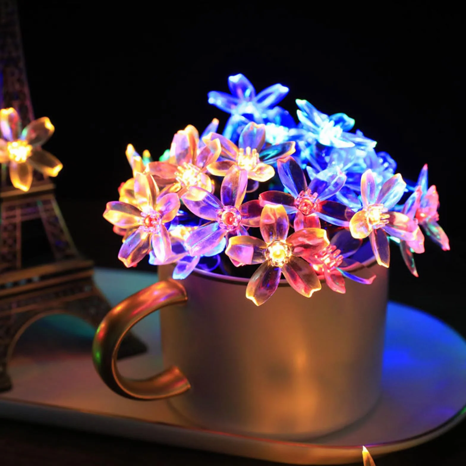 ENLACE Łańcuch świetlny z kwiatami wiśni, 3 m, 20 diod LED, zasilany bateriami, kolorowy łańcuch świetlny do ogrodu, na wesele, do wnętrz, na zewnątrz, taras, drzewa, dekoracja na imprezę