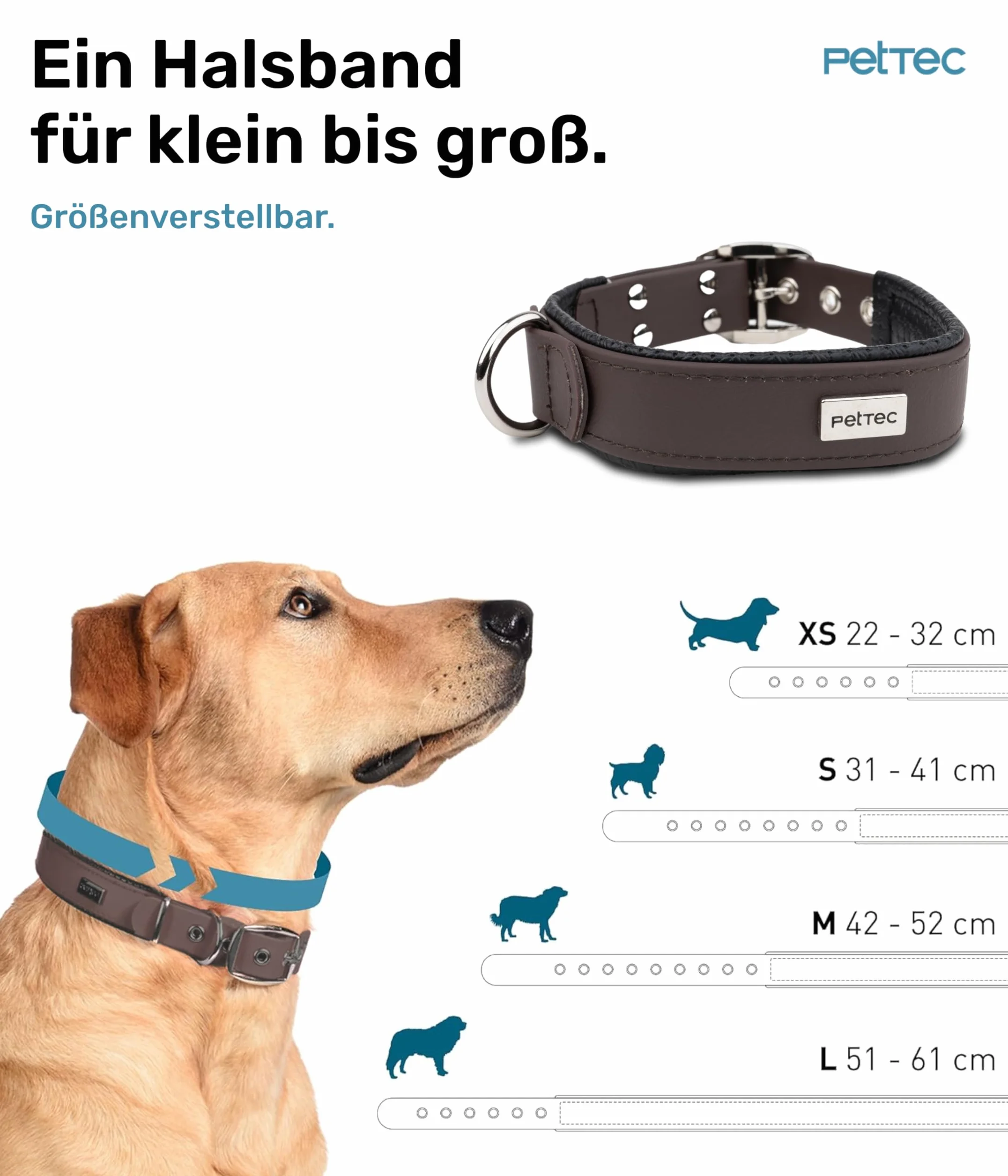 PetTec Obroża dla dużych i małych psów z Trioflex™ | odporna na warunki atmosferyczne i regulowana w kolorze | obroża dla psa w kolorze czerwonym, brązowym, czarnym i błyszczącym pomarańczowym
