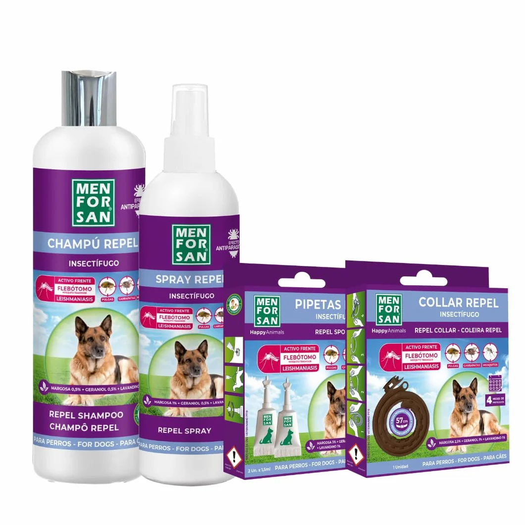 MENFORSAN Zestaw przeciwpasożytniczy dla psów obroża szampon spray pipety