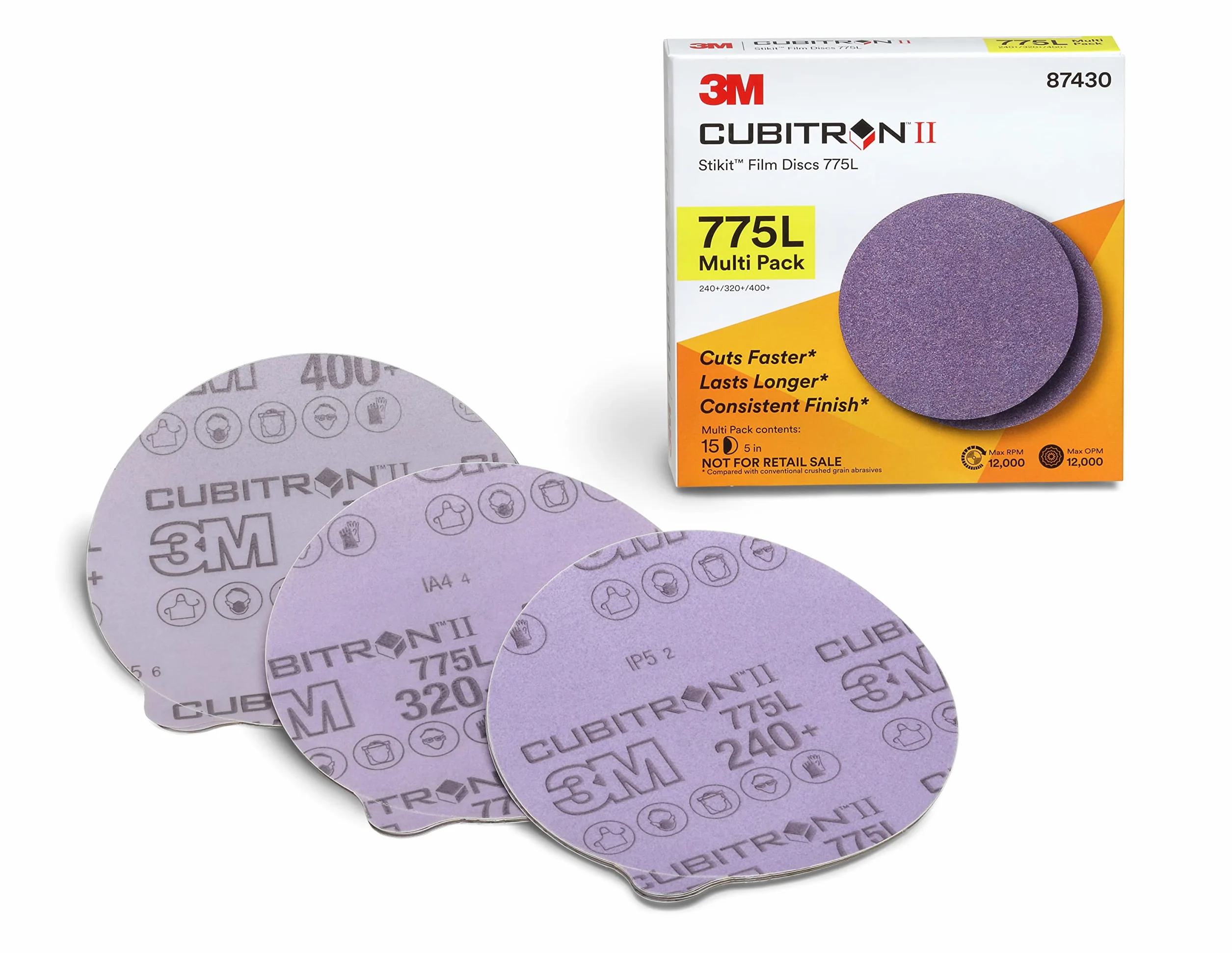 3M Cubitron II Stikit Disc 775L, 87430, opakowanie wielopakowe, 15 cm x NH, 240+, 320+, 400+ powłoka cięta kąt cięcia flet fioletowy