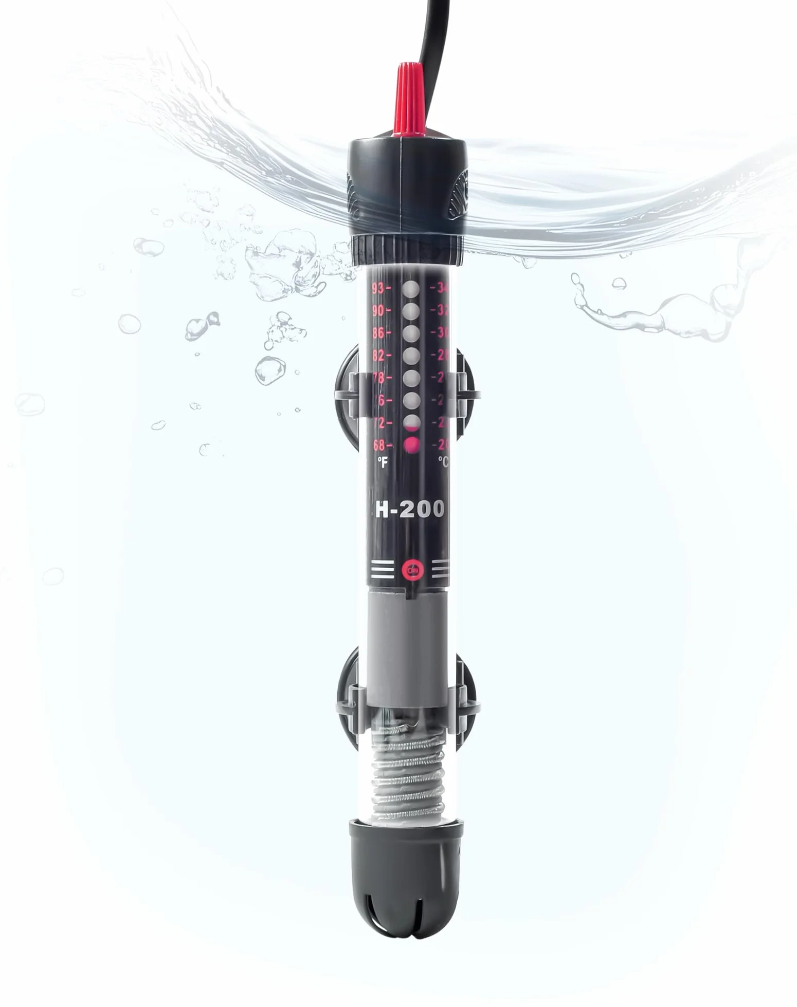 Grzejnik do akwarium, 50 W, do akwariów 30-60 l, grzałka z przyciskiem regulacji temperatury 20-34°C, pogrubione szkło kwarcowe + przyssawki