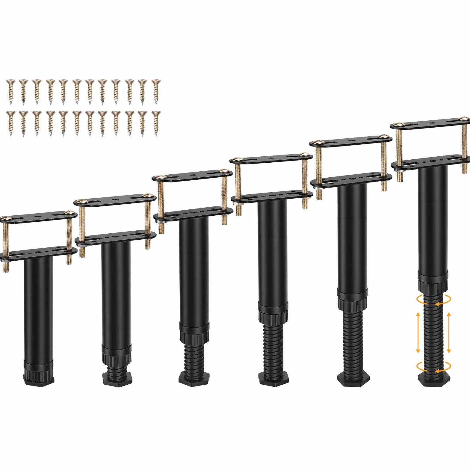 Yosoo Health Gear 6 szt. Noga Podporowa łóżka 18-32cm Regulowana wysokość Listwa środkowa łóżka Noga Podporowa z Pierścieniem Blokującym do Mebli