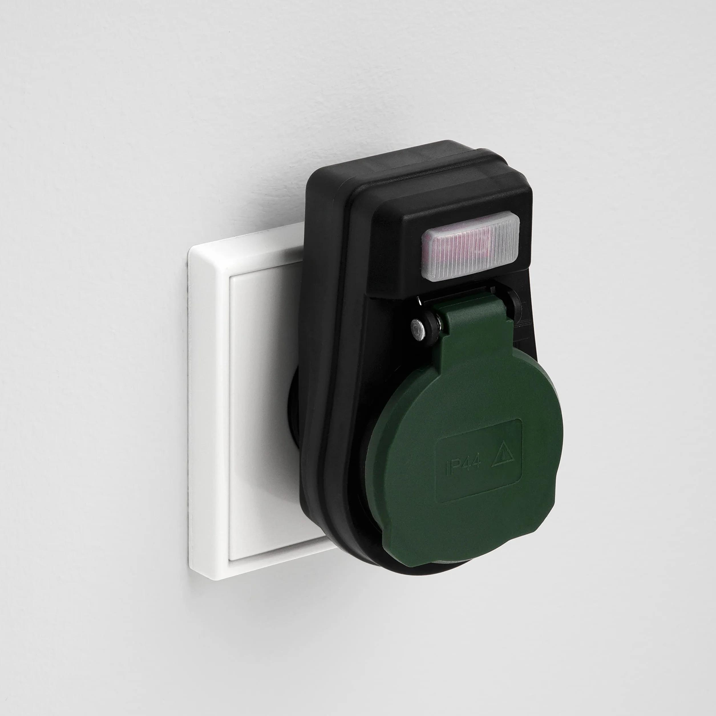 REV Adapter gniazda wtykowego – adapter do gniazdka IP44, z podświetlanym przełącznikiem, 3680 W, czarny