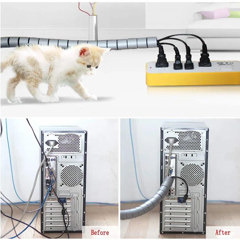 28 mm x 2 m kabel schludny owijany czarny spiralny rura PE do telewizora i komputera w domu lub biurze
