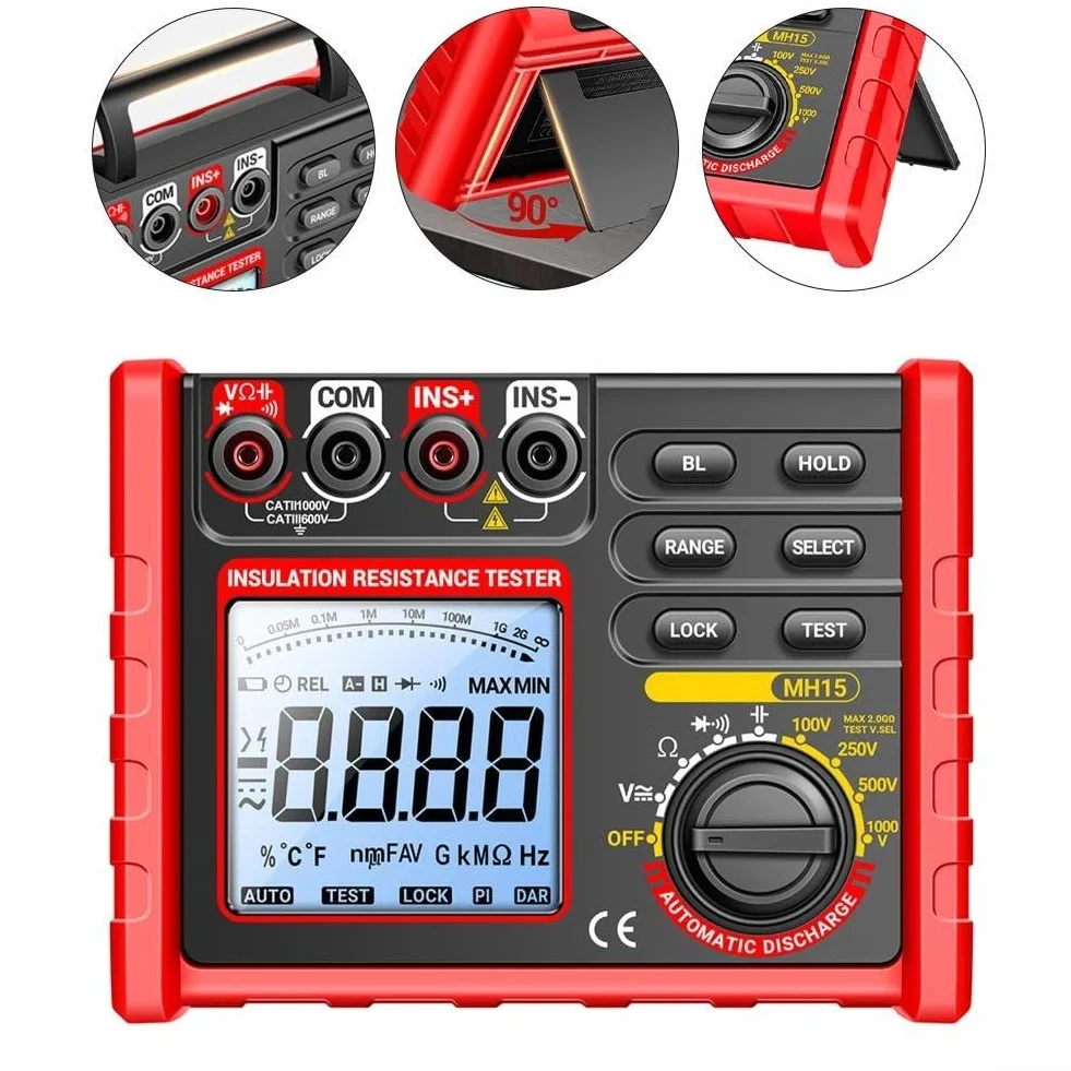 MH15 Cyfrowy Megohmmeter Tester Rezystancji Izolacji, 100 V 250 V 500 V 1000 V Wyświetlacz LCD, Do Testowania Przełączników Kabli Motorowych