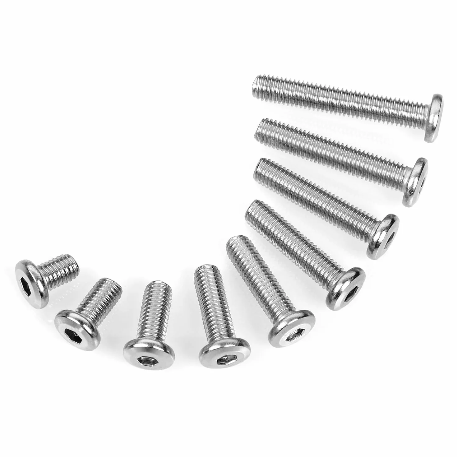 20 sztuk śrub z łbem płaskim M5 x 15 mm, z łbem sześciokątnym, napęd M5, stal nierdzewna, A2, V2A, pełny gwint z kluczem imbusowym