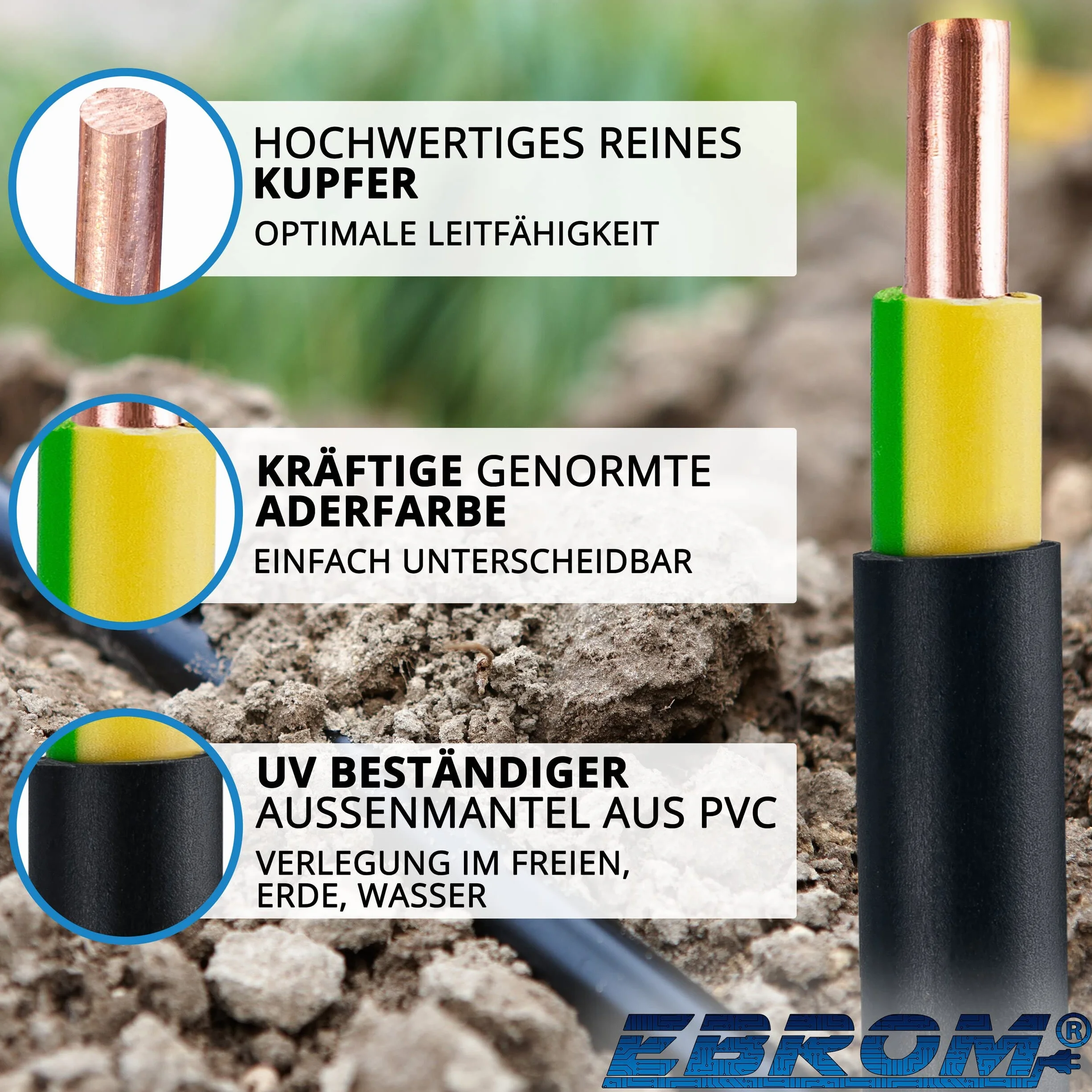 Kabel uziemiający NYY-J 1 x 16 mm² - dostarczany w jednej długości - podać metry jak sztuka