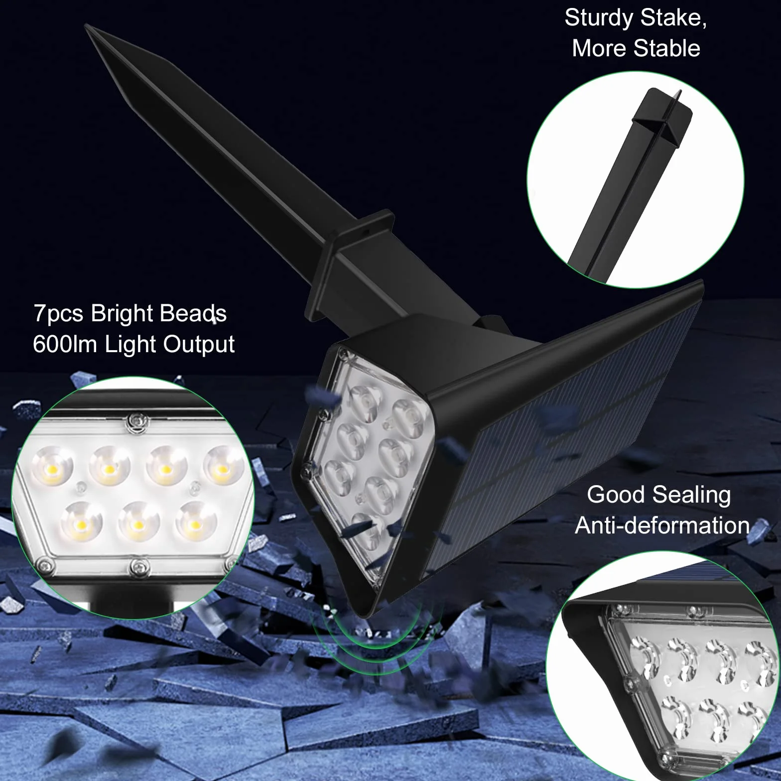 AGOTD Zewnętrzne światła słoneczne lampy ogrodowe IP65 Wodoodporny, ciepły biały 3000K 600LM reflektory słoneczne LED na zewnątrz dekoracyjne na podwórku trawnik basen, 2 sztuki
