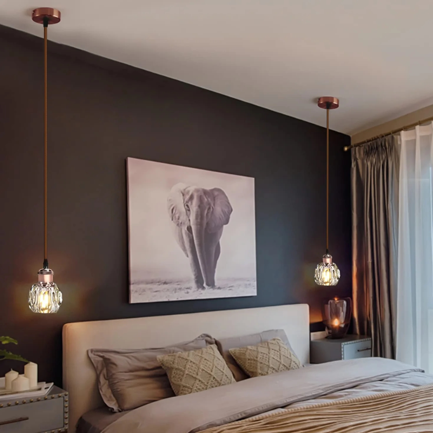 Aigostar Vintage Uchwyt na Lampę Wiszącą E27 Kabel Tekstylny 100 cm Metal Czerwona Miedź Lampa Sufitowa Retro