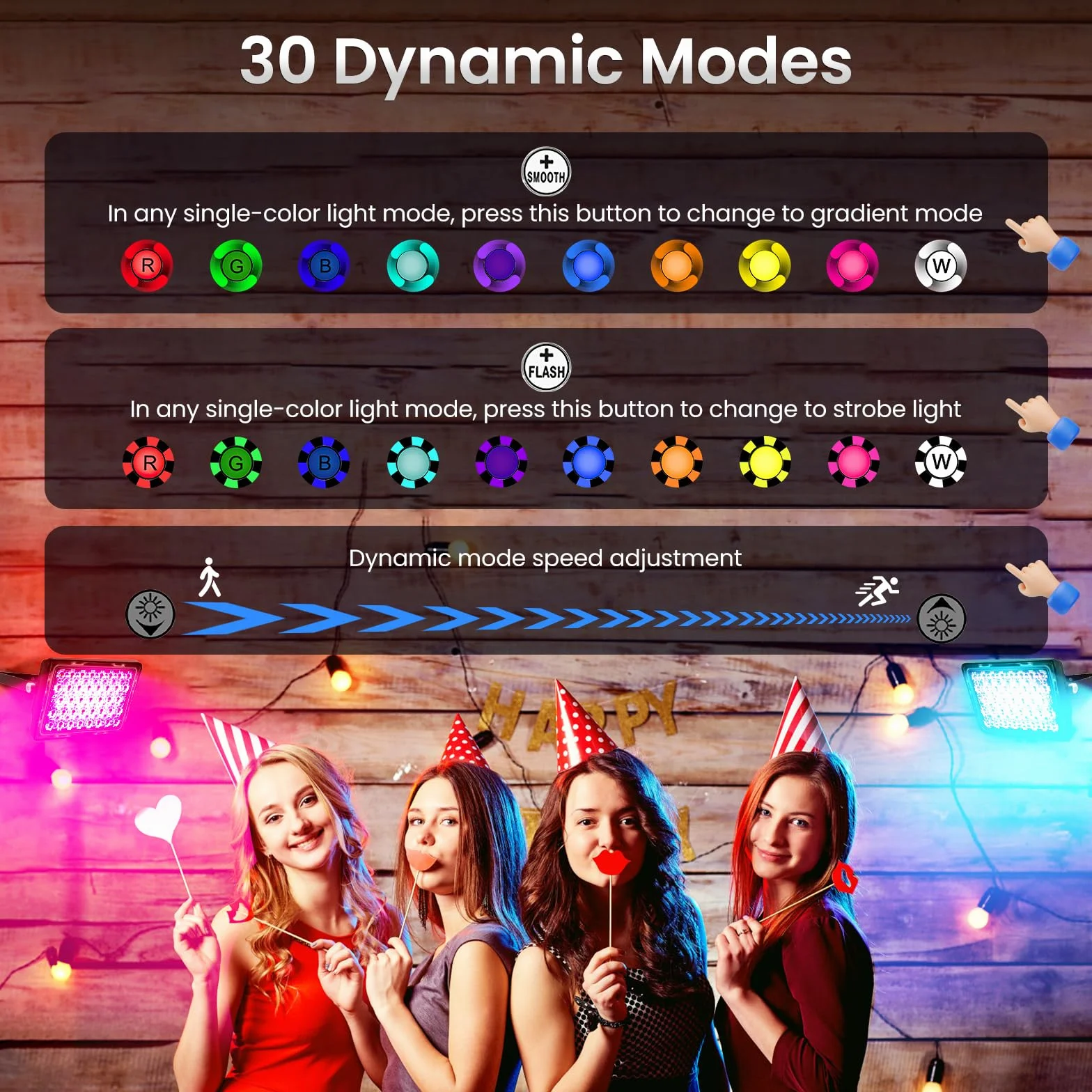MEIKEE Reflektor RGB 30 W LED z pilotem zdalnego sterowania RF 360°, wodoszczelny IP66, 10 kolorów, 12 trybów, timer, funkcja pamięci, kolorowy, do ogrodu, na imprezę, Boże Narodzenie