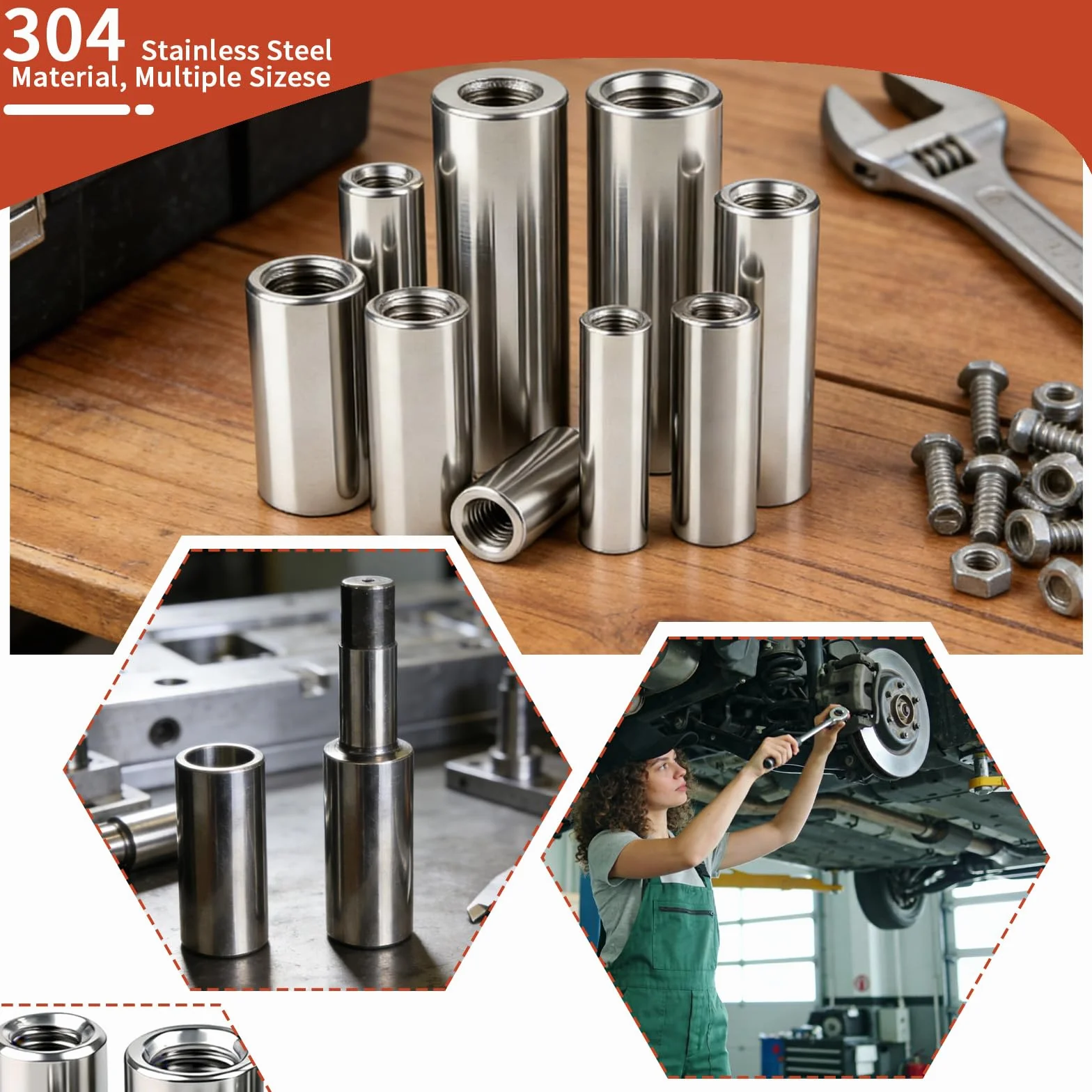 8 sztuk M10 okrągłe mufy gwintowane M10 x 40 x 14 mm okrągłe mufy ze stali nierdzewnej 304 nakrętki łączące długa nakrętka sprzęgła gwint wewnętrzny mufy dystansowe nakrętka do maszyn, mebli