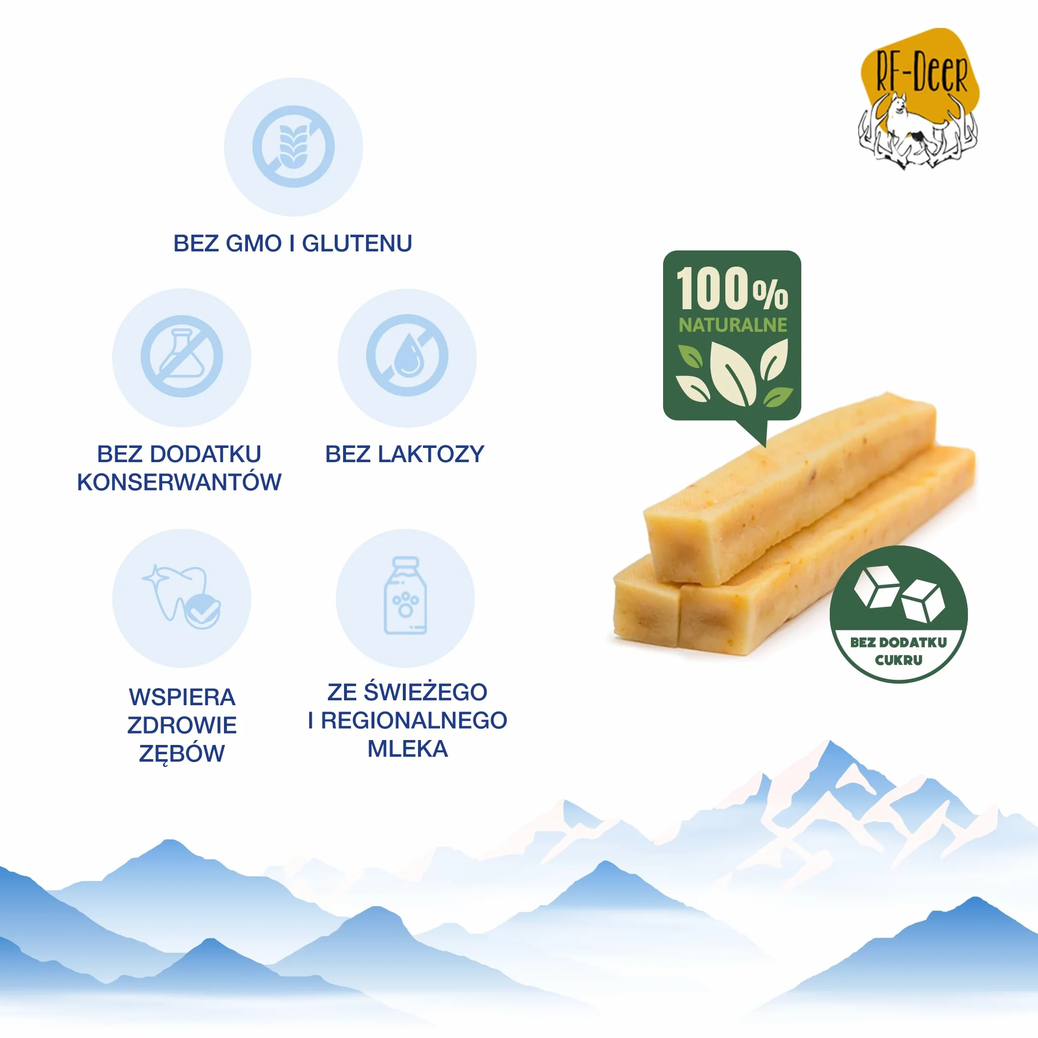RF-Deer | Gryzak dla psa | Ser himalajski | Z mleka krów himalajskich | 100% naturalny skład | Bez GMO | Bez laktozy | Bez glutenu | Bez dodatku cukru | Wysoka zawartość białka | Rozmiar S | 3 szt