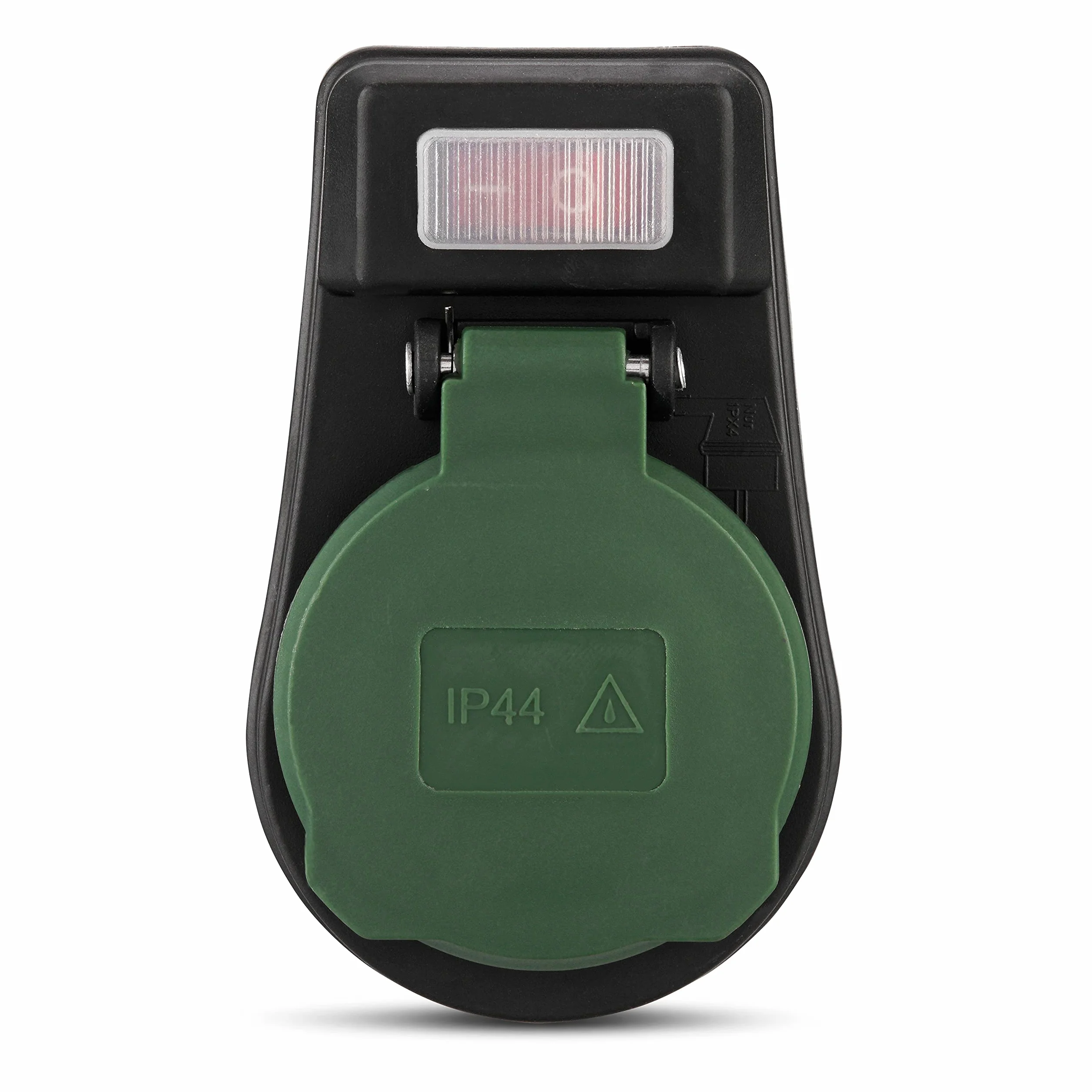 REV Adapter gniazda wtykowego – adapter do gniazdka IP44, z podświetlanym przełącznikiem, 3680 W, czarny