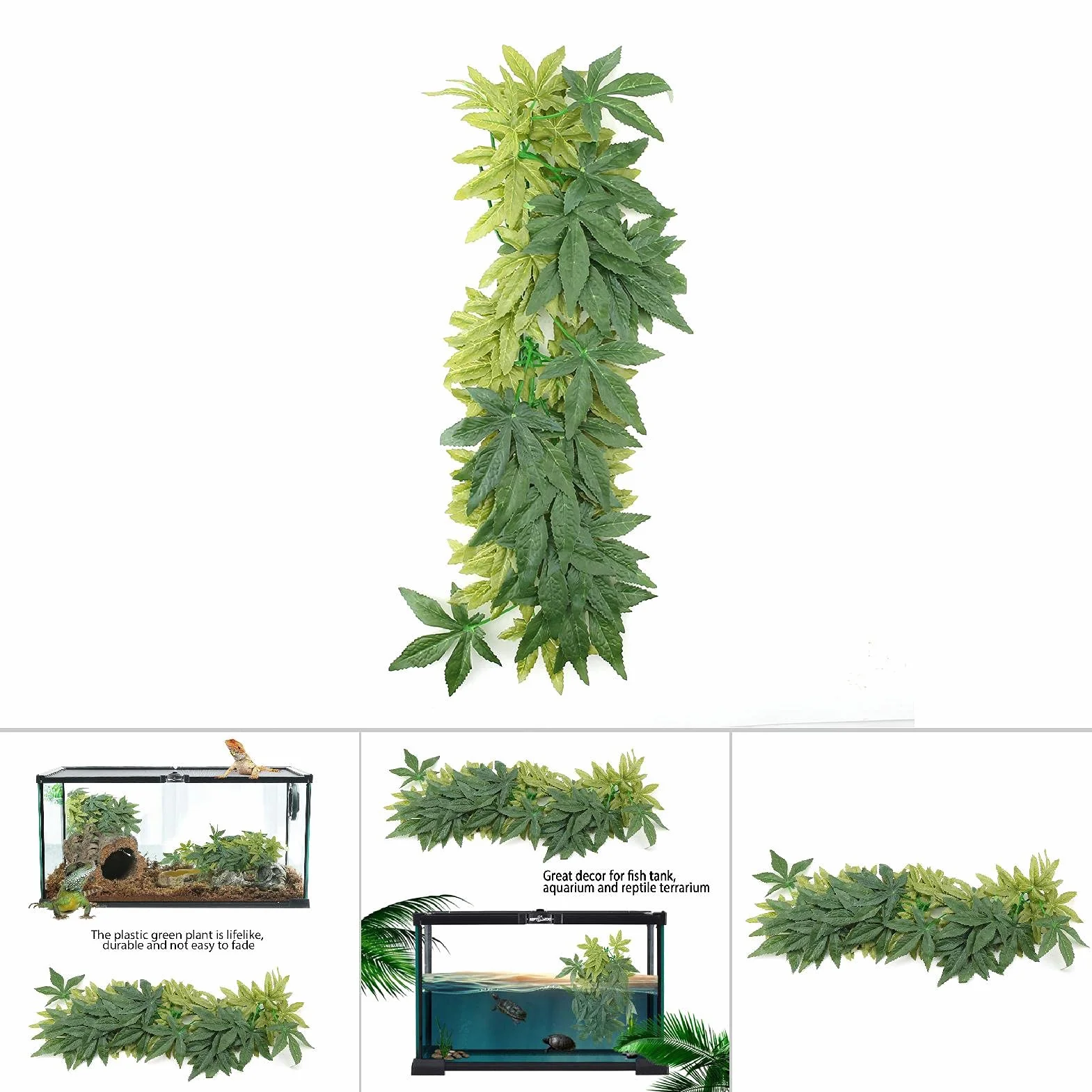 Yctze Duże Zielone Sztuczne Rośliny do Akwariów i Terrarium dla Gadów, Ozdoby ze Sztucznych Liści do Akwarium, Plastikowe Ozdoby Exo Terra, Odpowiednie do Rękodzieła (#03)
