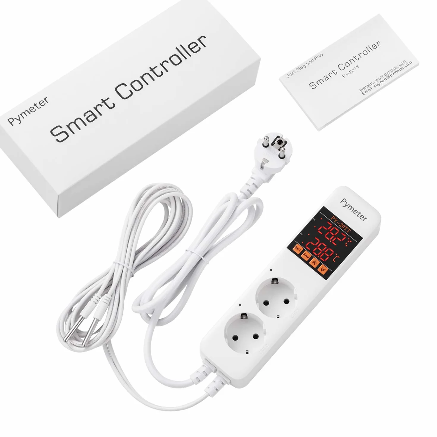 Cyfrowy regulator temperatury, ogrzewanie, termostat, gniazdko elektryczne z 2 czujnikami, do akwarium, terrarium, szklarni