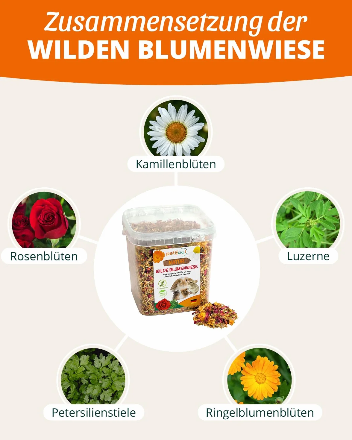 Petifool Dzika Łąka Kwiatowa Karma Uzupełniająca dla Gryzoni, Dzika Łąka Kwiatowa, 600 g