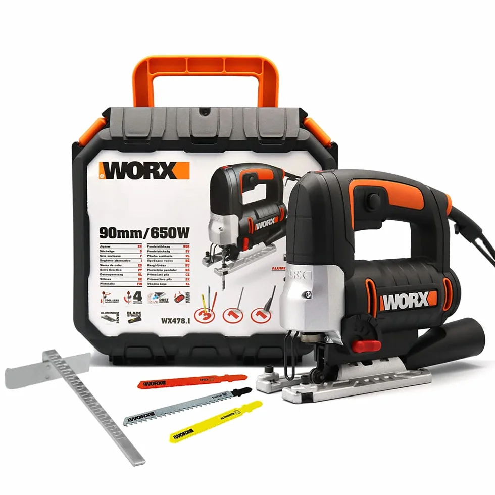 WORX WX478.1 wyrzynarka 650 W – wyrzynarka wahadłowa z elektroniką obrotową do precyzyjnego cięcia drewna, metalu i PCW – z walizką na narzędzia