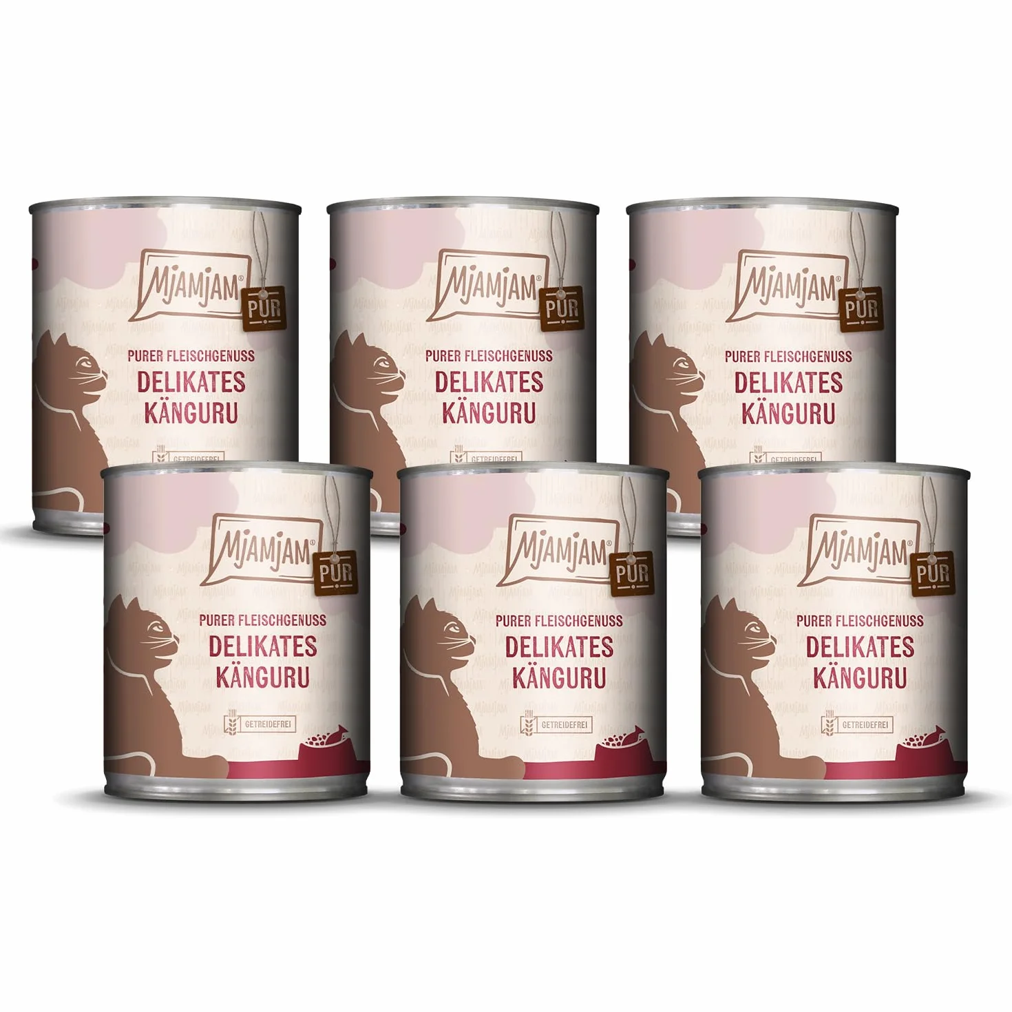 MjAMjAM – Premium mokra karma dla kotów – czysta przyjemność mięsa – delikatny kangur pure, opakowanie 6 szt. (6 × 800 g), bezzbożowa, z ekstra dużą ilością mięsa