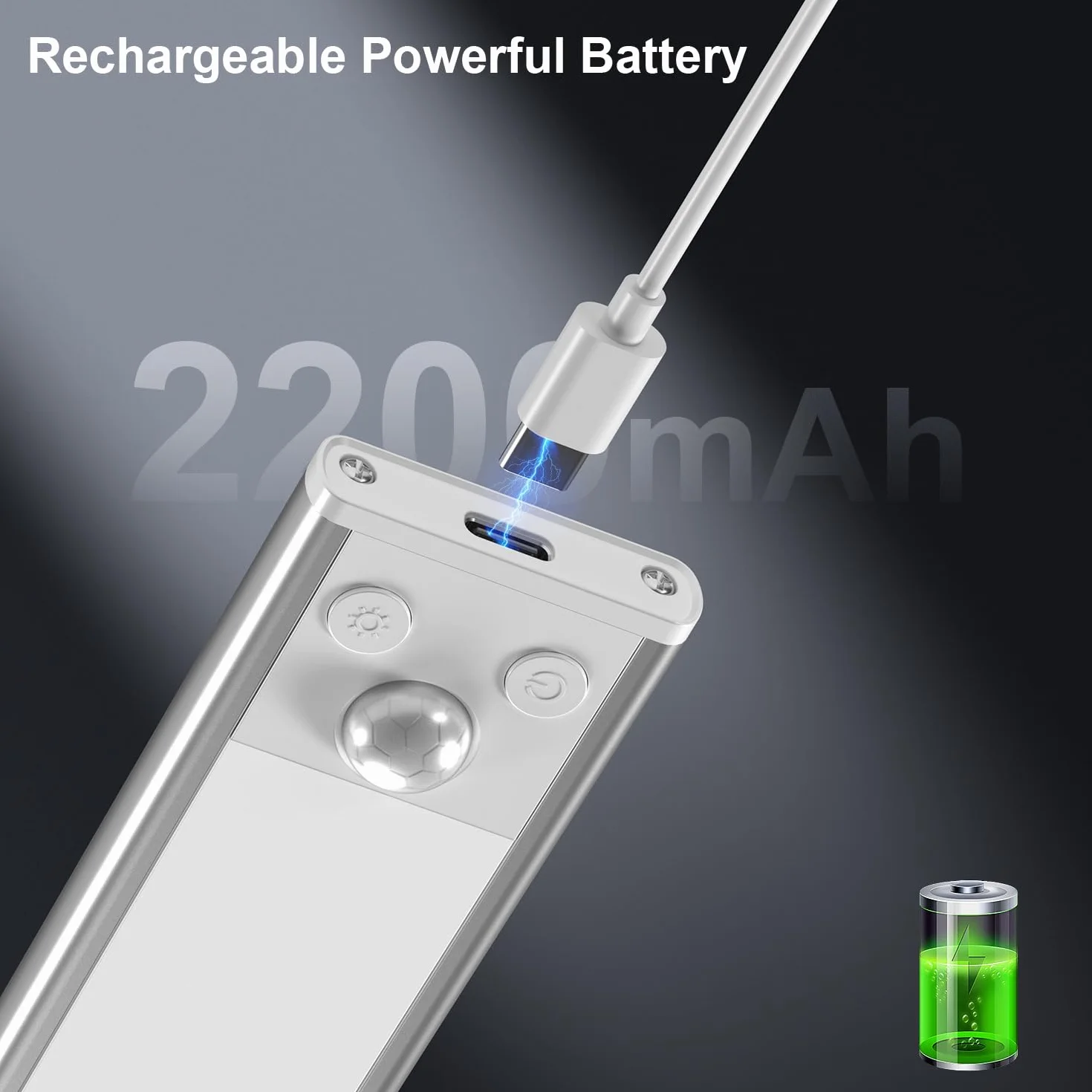 GLUROO Oświetlenie LED Pod Szafkę z Czujnikiem Ruchu, 30 cm, 3 Kolory, USB-C, Ściemnianie, 2 szt