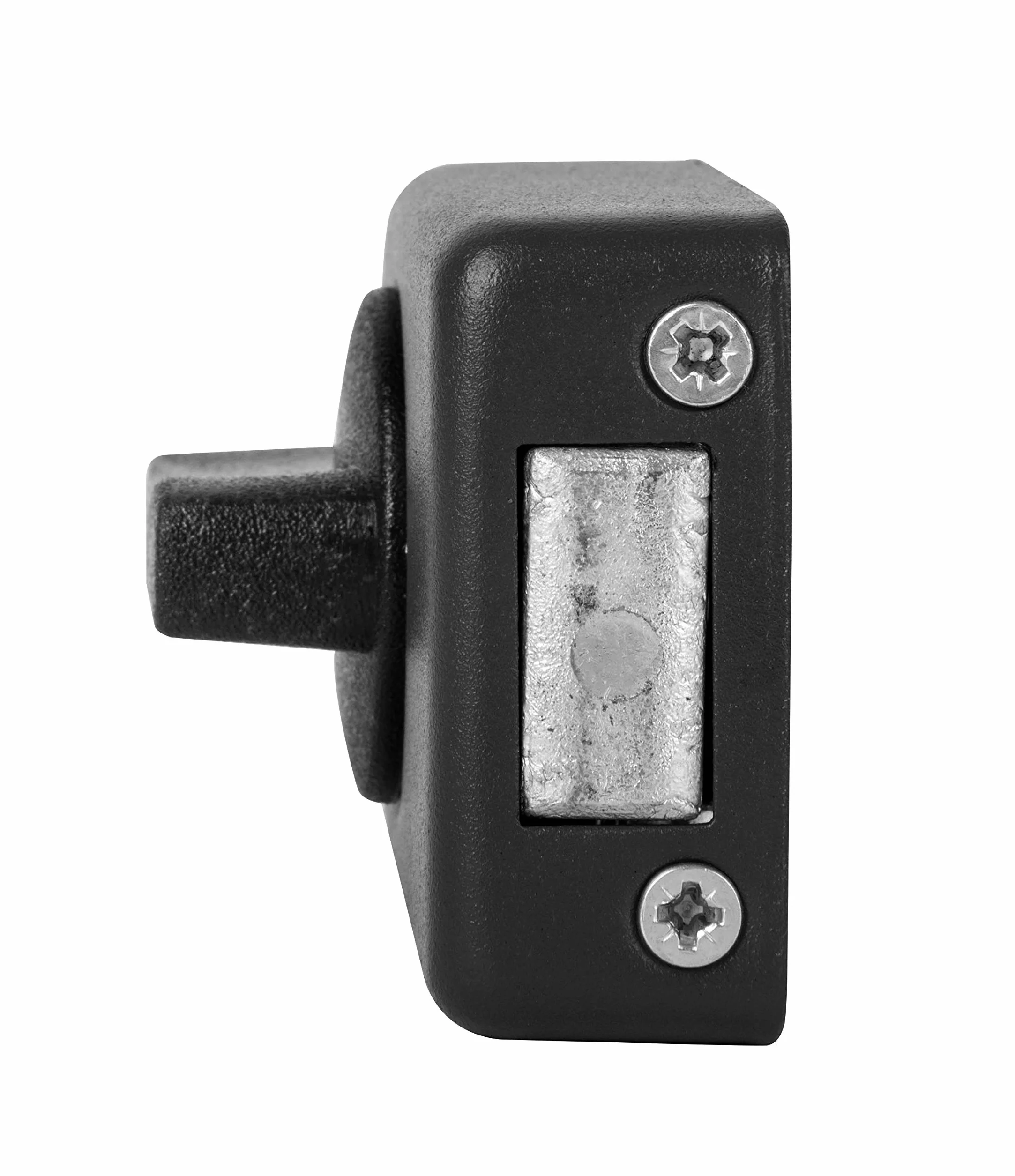 ADGO Ergo Zamek Drzwiowy Skrzynkowy Górny Powierzchniowy Nawierzchniowy Nakładany z Pokrętłem Atom Łucznik 60 mm , do Drzwi Bramy Furtki , Stalowy Mechanizm z Okrągłą Wkładką + 3 Klucze , Zestaw do Montażu , Czarny , 1 sztuka
