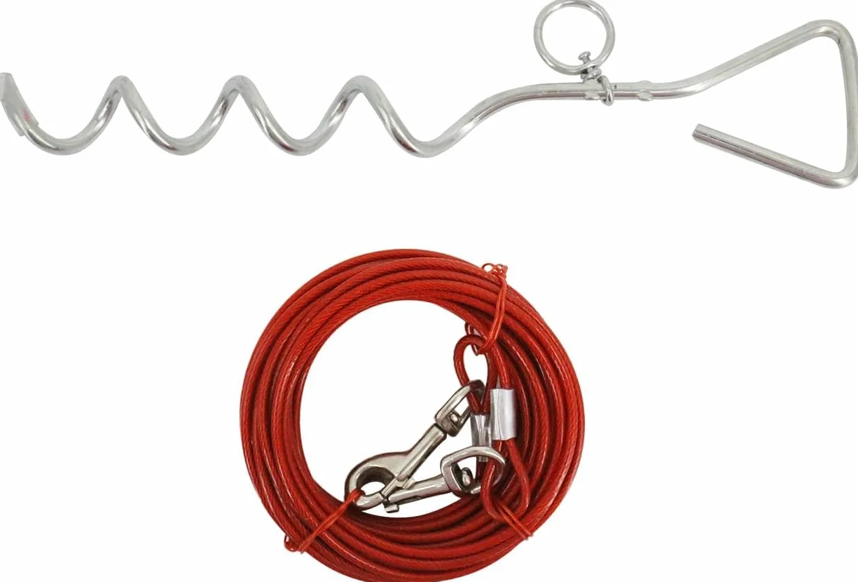 Kabel do wiązania dla psa i palik na kemping na świeżym powietrzu i podwórka, idealny dla małych, średnich i dużych psów (3, czerwony)