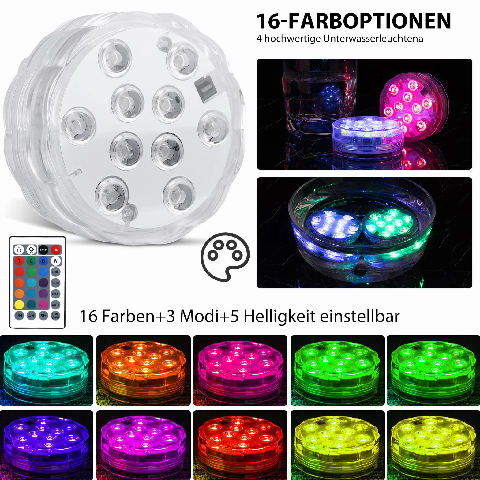 4 sztuki świateł LED z pilotem zdalnego sterowania, podwodne oświetlenie LED, wielokolorowe, pilot zdalnego sterowania RGB LED, wodoodporne, do basenu, wazonu, spa, akwarium, stawu, jacuzzi, dekoracja