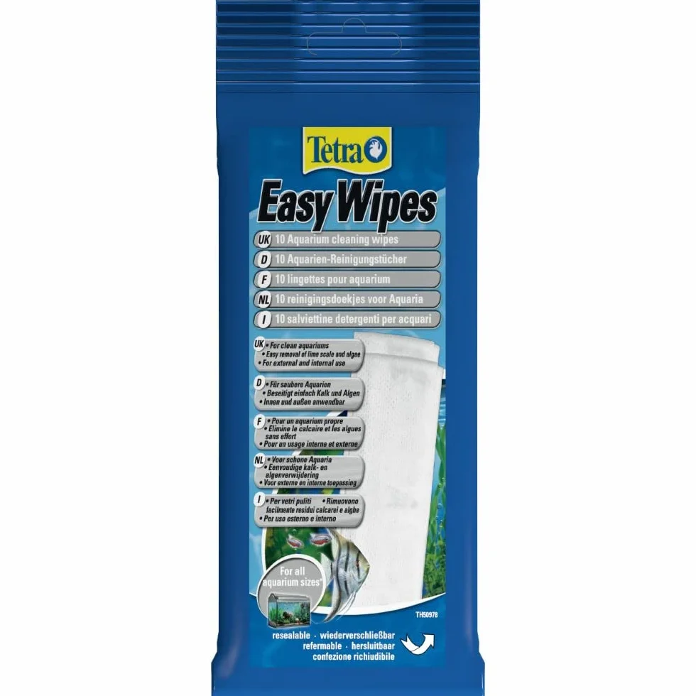 Tetra EasyWipes – chusteczki do czyszczenia wszystkich akwariów z wodą słodką i morską, usuwa pozostałości kamienia, 10 sztuk