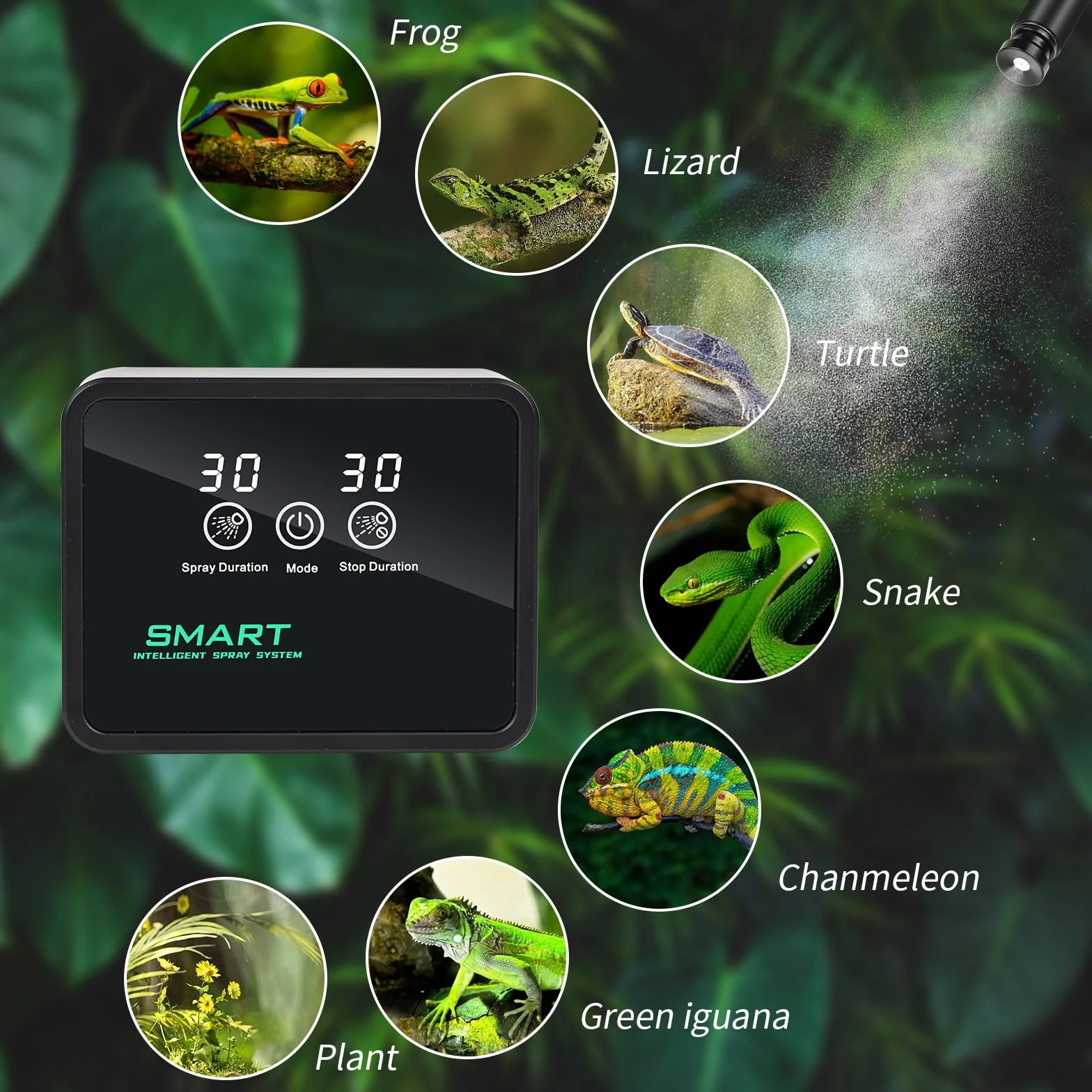 Inteligentny system nawadniania terrarium, Glovios nawilżacz terrarium z timerem i dyszami natryskowymi z regulacją 360 °, nawilżacz terrarium, nebulizator terrarium dla płazów gadów roślin
