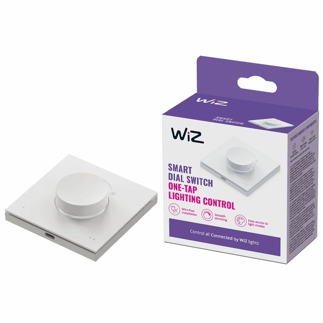 Inteligentny przełącznik pokrętłowy WiZ - przenośne ściemnianie i sterowanie scenami za pomocą jednego gestu, ładowany przez USB, z możliwością sterowania wszystkimi lampami „Connected by WiZ”