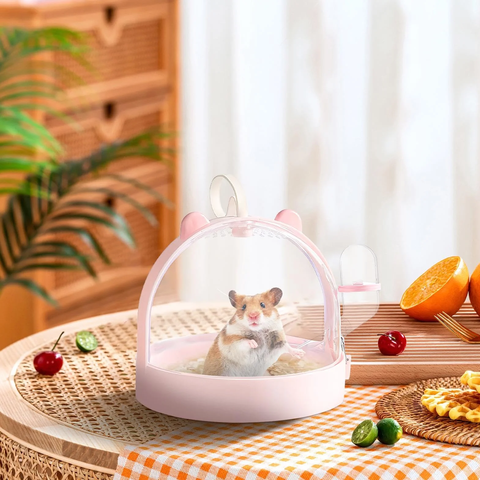 Hamster Carrier Cage, Dwarf Hamster Carrier, ma?y no?nik zwierz?t, klatka zewn?trzna Hamster, przeno?ny ma?y no?nik zwierz?t z otworami wentylacyjnymi i wbudowan? butelk? wod? i inne ma?e zwierz?ta
