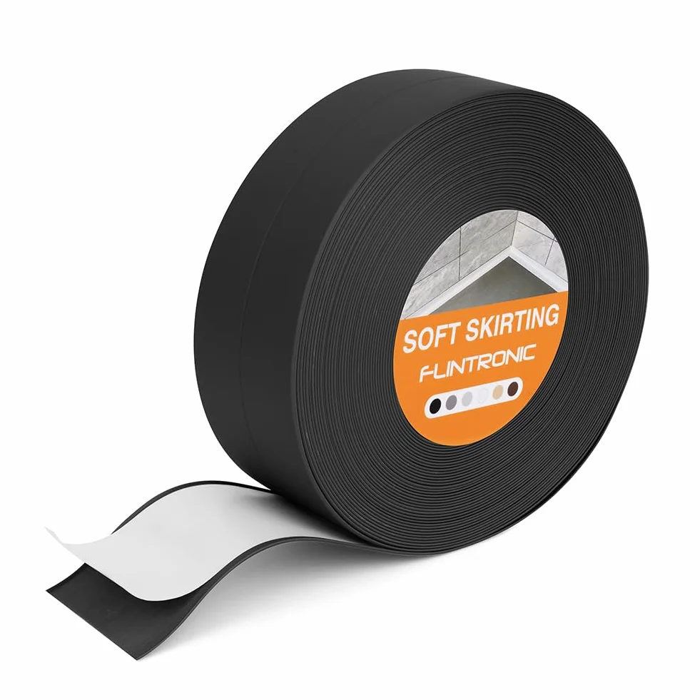 Flintronic Uszczelka do łazienki, 4,5 m x 38 mm, samoprzylepna taśma uszczelniająca, samoprzylepny pasek uszczelniający z PVC do wanny, łazienki, kuchni, nie pleśnieje i uszczelnia (czarny)