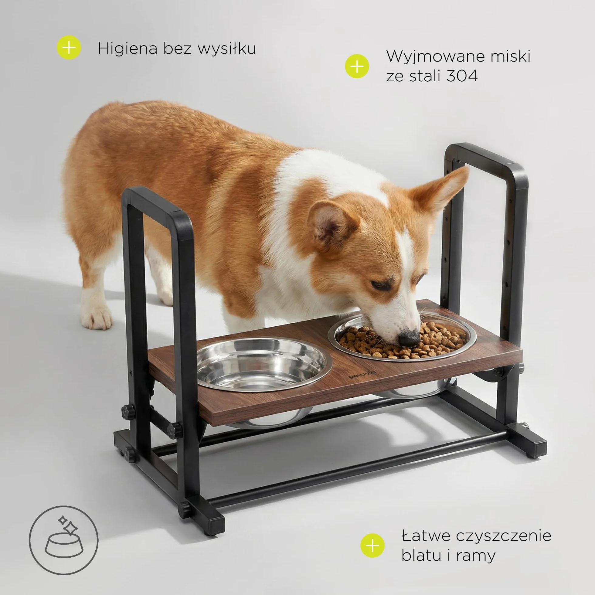 Peluvio Misty Podwyższona miska na karmę dla psów, z regulacją wysokości, 4 stopnie ergonomicznego jedzenia, stacja dla psów z regulowanym kątem, z 2 miskami ze stali nierdzewnej, łatwa do czyszczenia