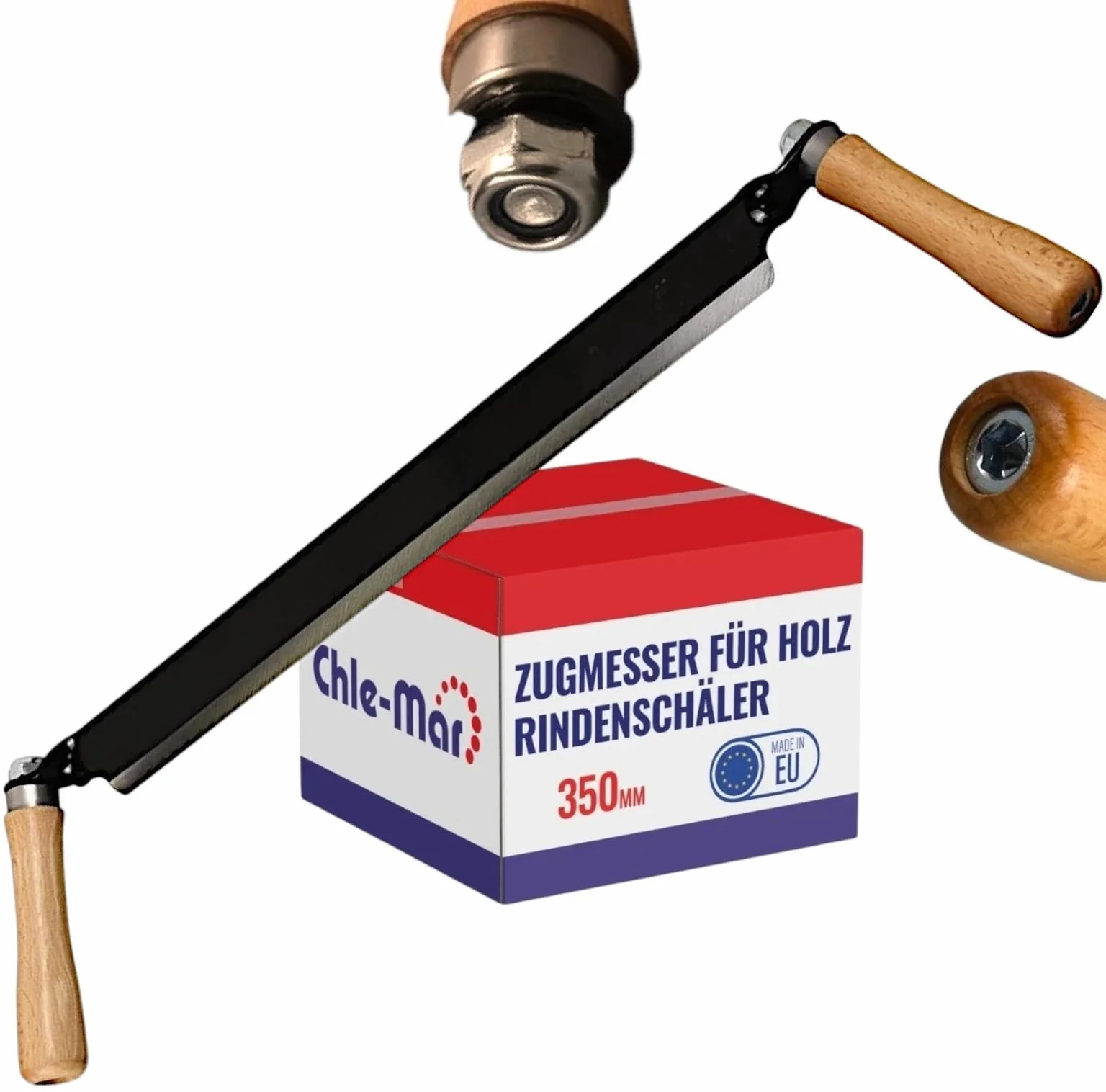 Chle-Mar – Ośnik do drewna 350 mm | Skrobak kory | Długość ostrza 35 cm z kutej stali narzędziowej | Ergonomiczne rękojeści z drewna bukowego | Nóż do obróbki i rzeźbienia