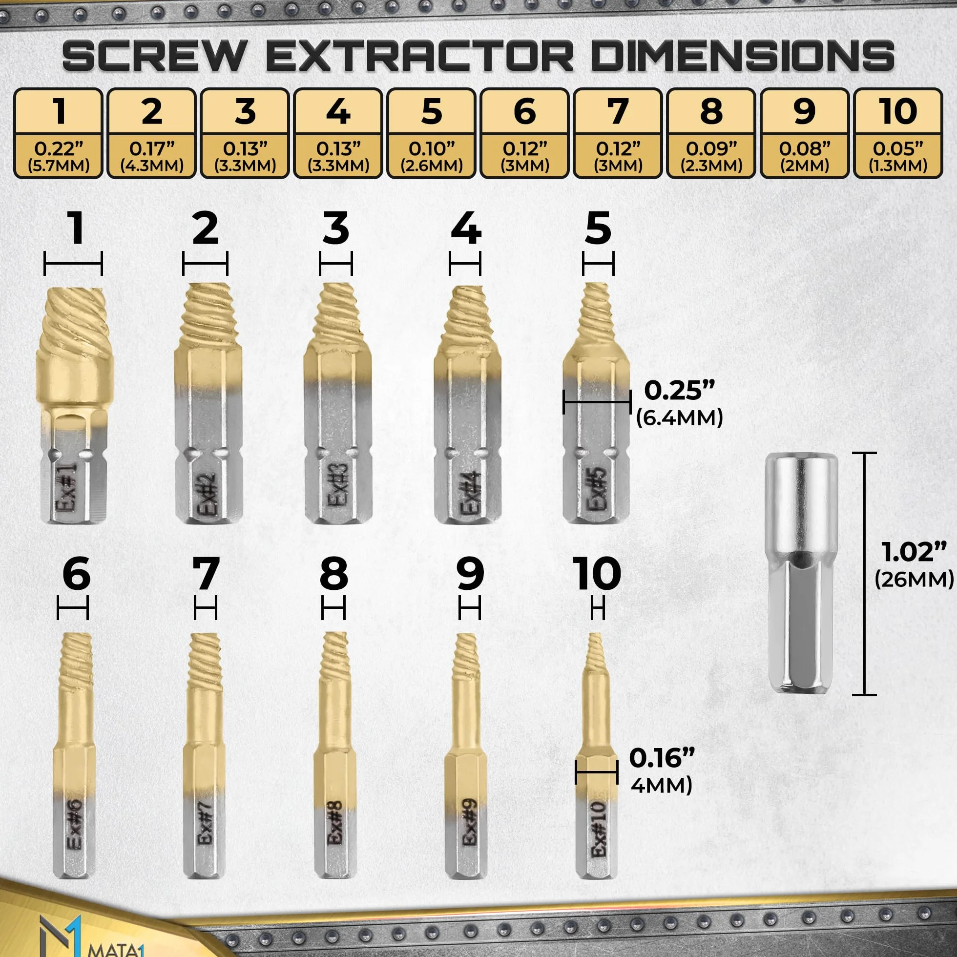 Titanium Screw Extractor Set for Broken & Damaged Screws - 22 pc, Silver & Gold - Remover Kit with Drill Bits, Extractors, Bit Extension & Socket Adapter