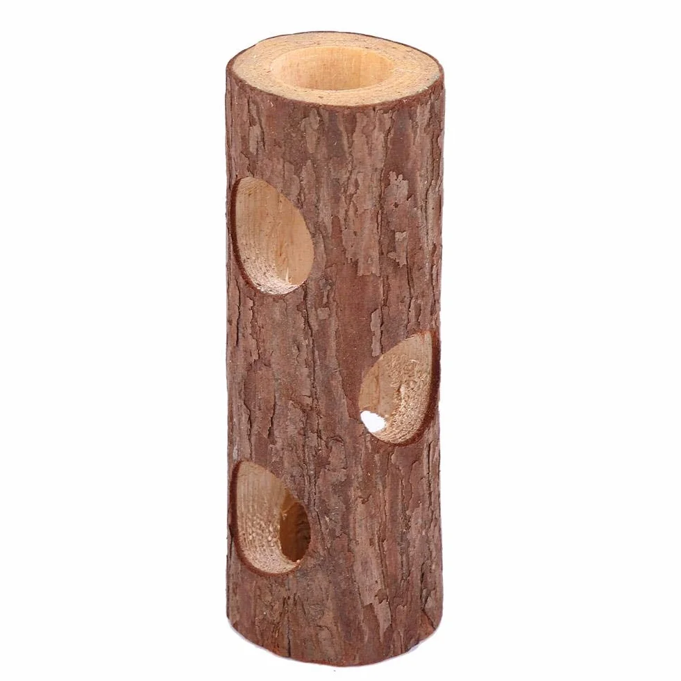 6 * 14 cm zwierzę myszy tunel naturalny drewniany rurka do ćwiczeń z otworami zabawka do żucia dla królika fretka chomik świnka morska (S)