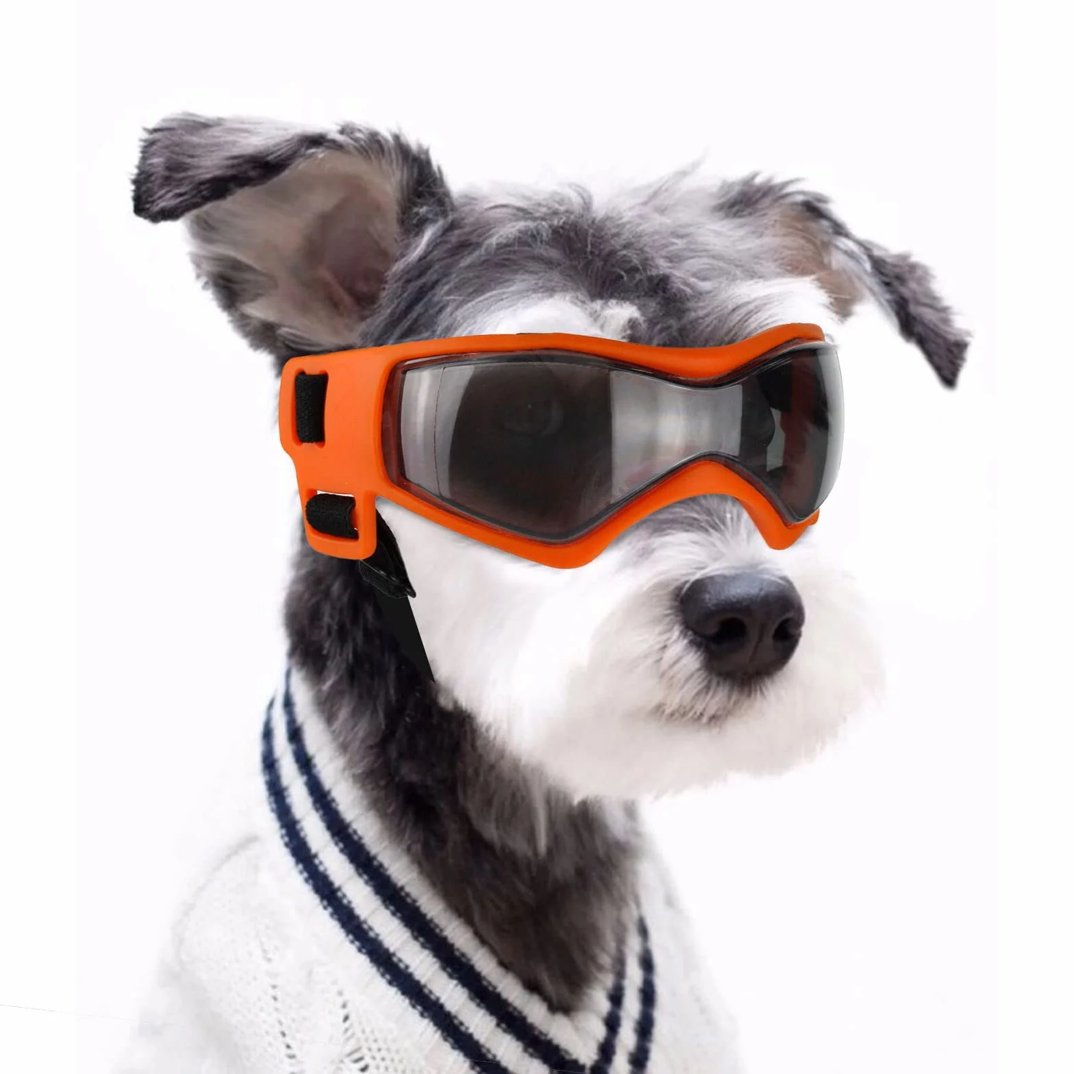 NAMSAN gogle dla zwierząt, okulary przeciwsłoneczne dla psów, ochrona przed promieniowaniem UV, wiatroszczelne, dla szczeniaków, regulowane elastyczne paski dla małych i średnich psów, pomarańczowe
