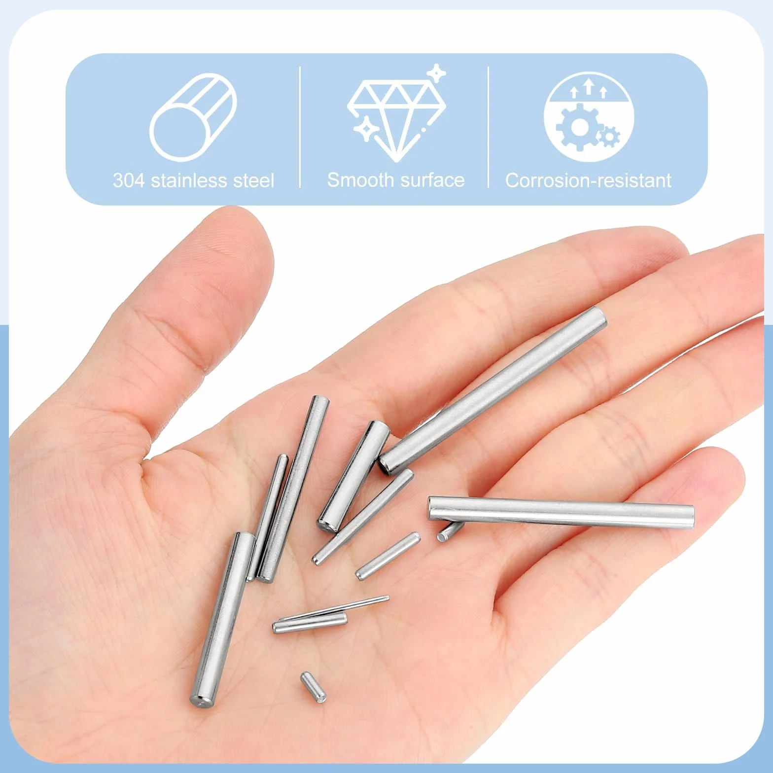 QUARKZMAN 110 sztuk kołków walcowych ze stali nierdzewnej 304, średnica 1 mm, długość 4 mm, metalowe kołki do regałów na ubrania, komody, szafy, regału na książki, przemysłowe, do gospodarstwa