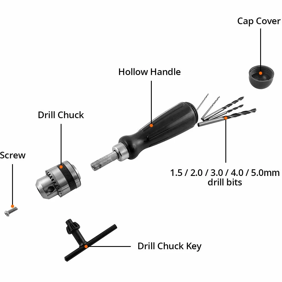 QWORK Zestaw wierteł ręcznych 1,5-5 mm imadło mini wiertarek do żywicy plastiku drewna