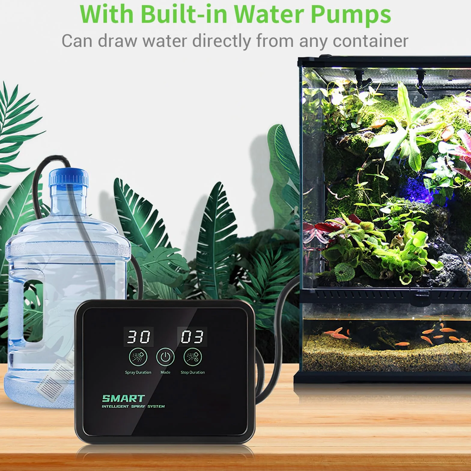 Inteligentny system nawadniania terrarium, Glovios nawilżacz terrarium z timerem i dyszami natryskowymi z regulacją 360 °, nawilżacz terrarium, nebulizator terrarium dla płazów gadów roślin