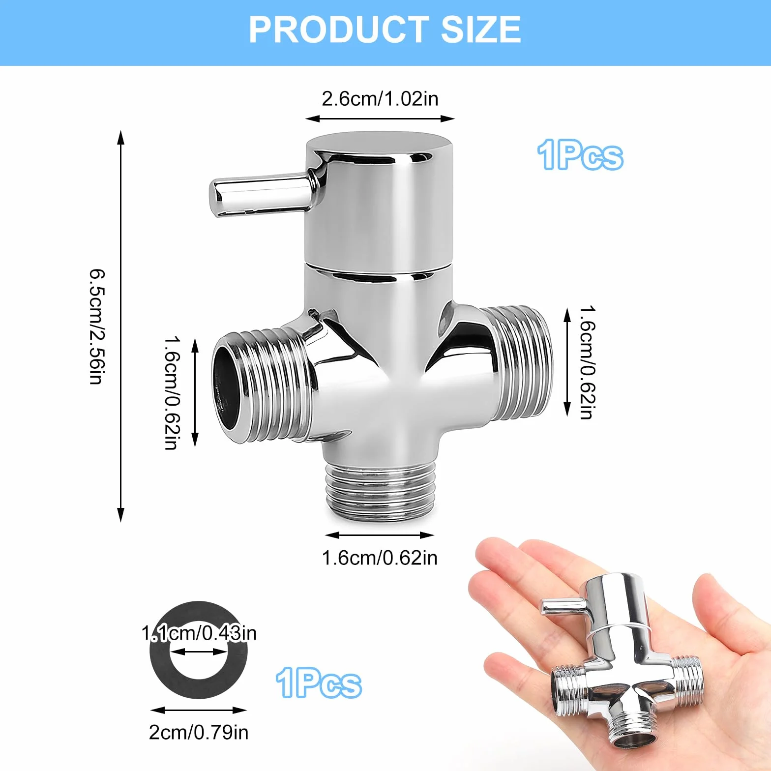 3-drożny zawór przełączający do prysznica G1/2 T-Adapter z mosiądzu chromowany